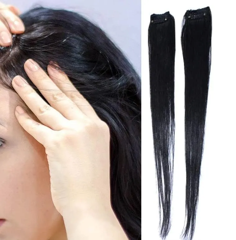 (26 inch) High Volume Long Length Hair Extension Highlight For Women And Girls Soft Silky (Set Of 6 pcs) (black) Easy To Wear Washable Real Look