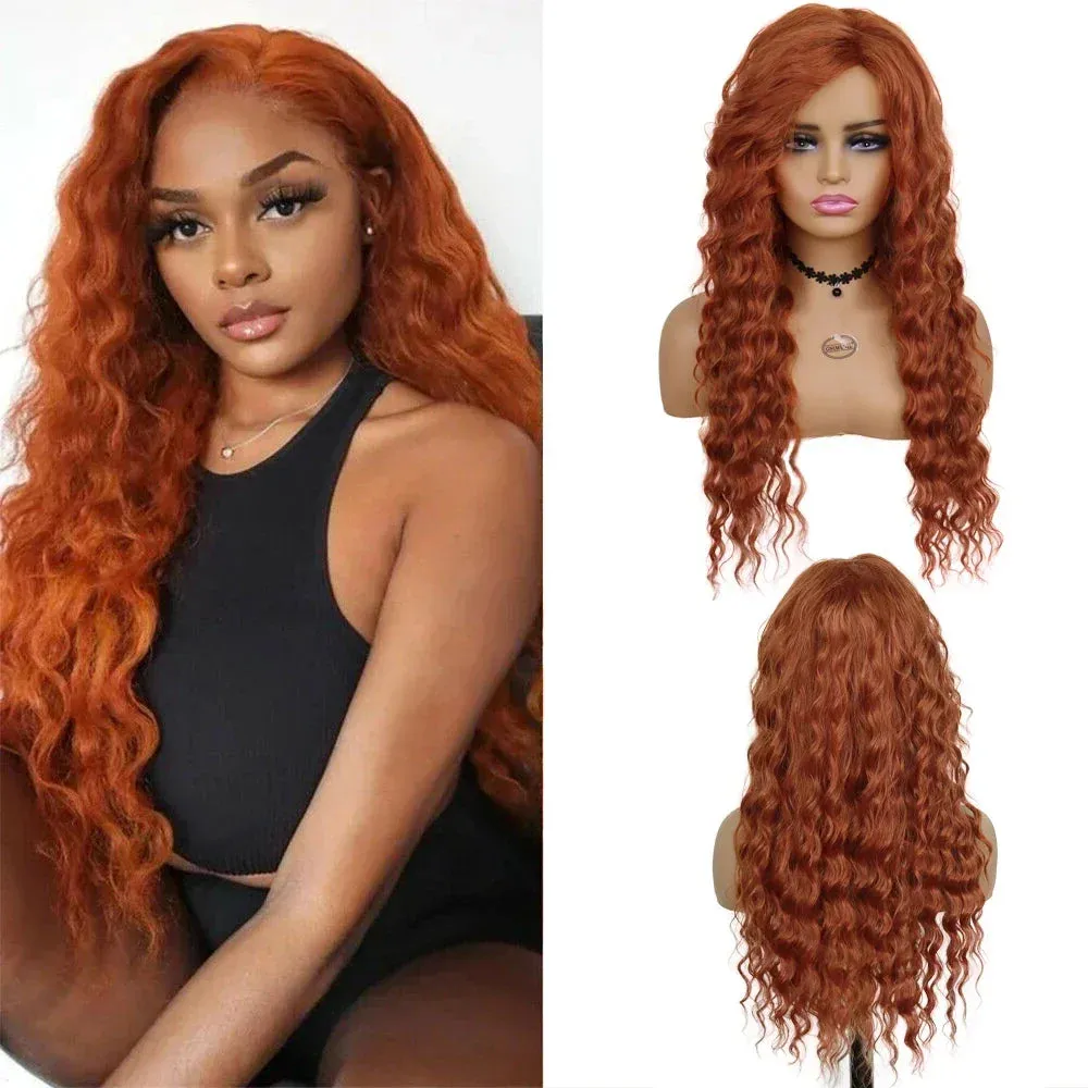 26 inches Long Hair Wigs for Women Synthetic Fiber Curly Brown Mix Blonde Wig Natural Female Halloween Carnival Party