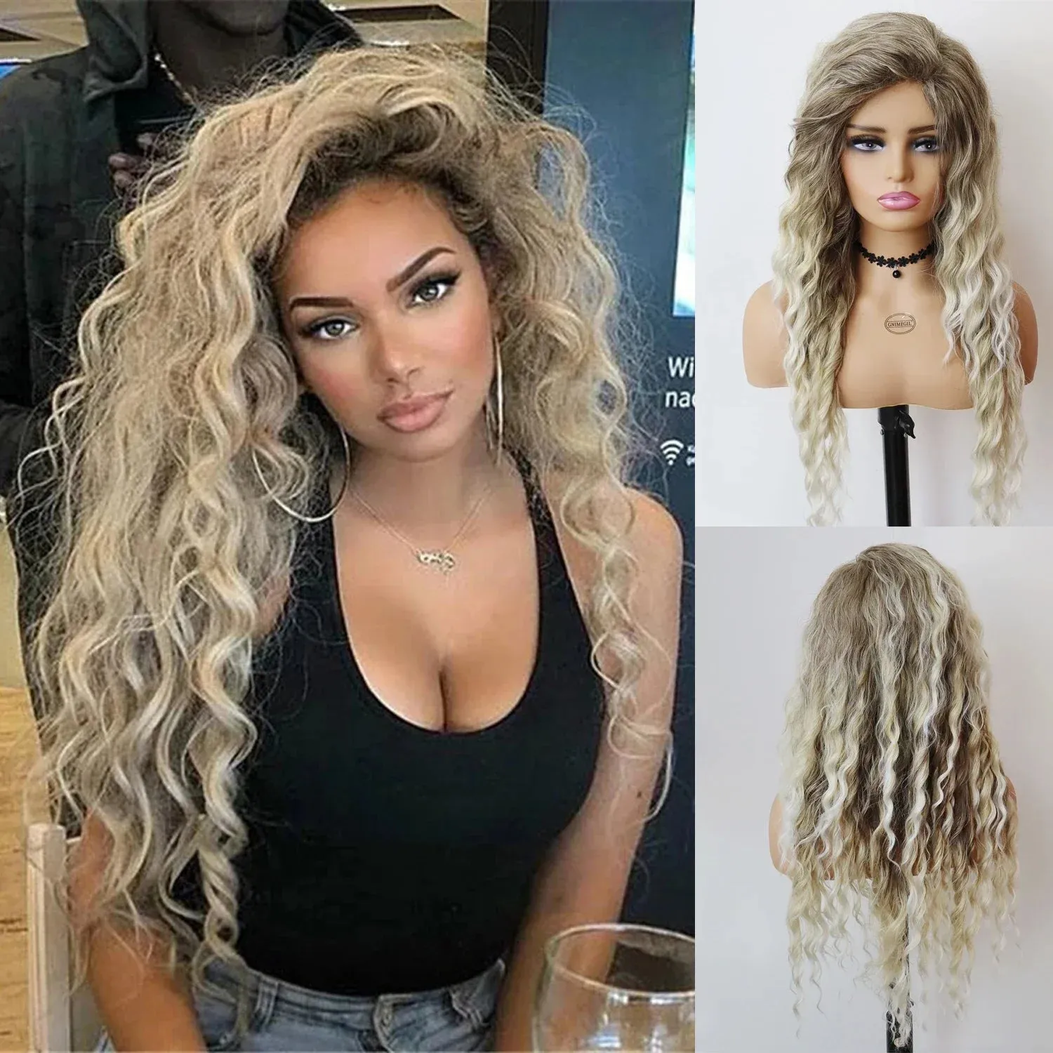 26 inches Long Hair Wigs for Women Synthetic Fiber Curly Brown Mix Blonde Wig Natural Female Halloween Carnival Party