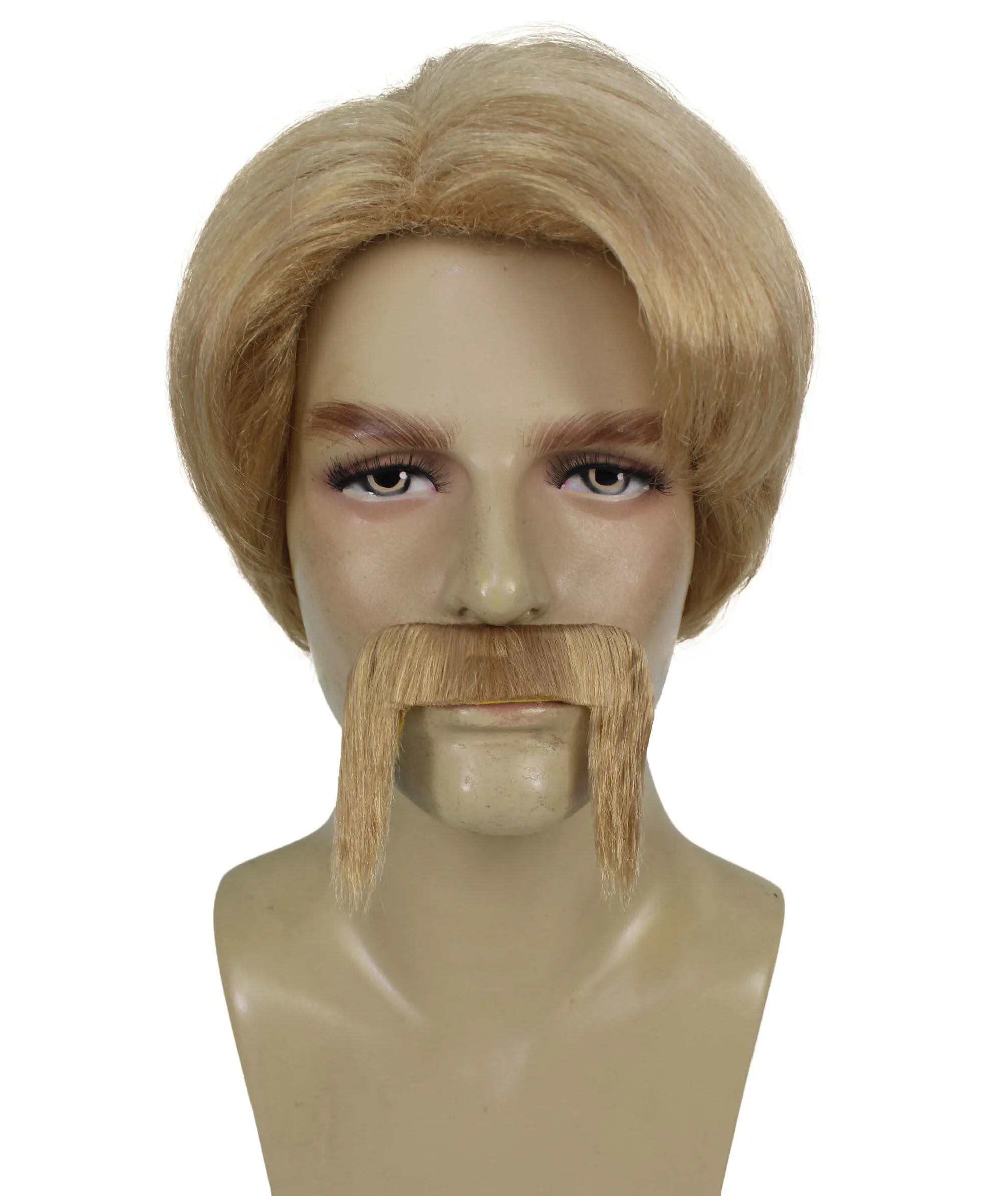 Adult Men’s Martial Artist Chuck Blond Wig With Mustache I Breathable Capless Cap I Flame-retardant Synthetic Fiber