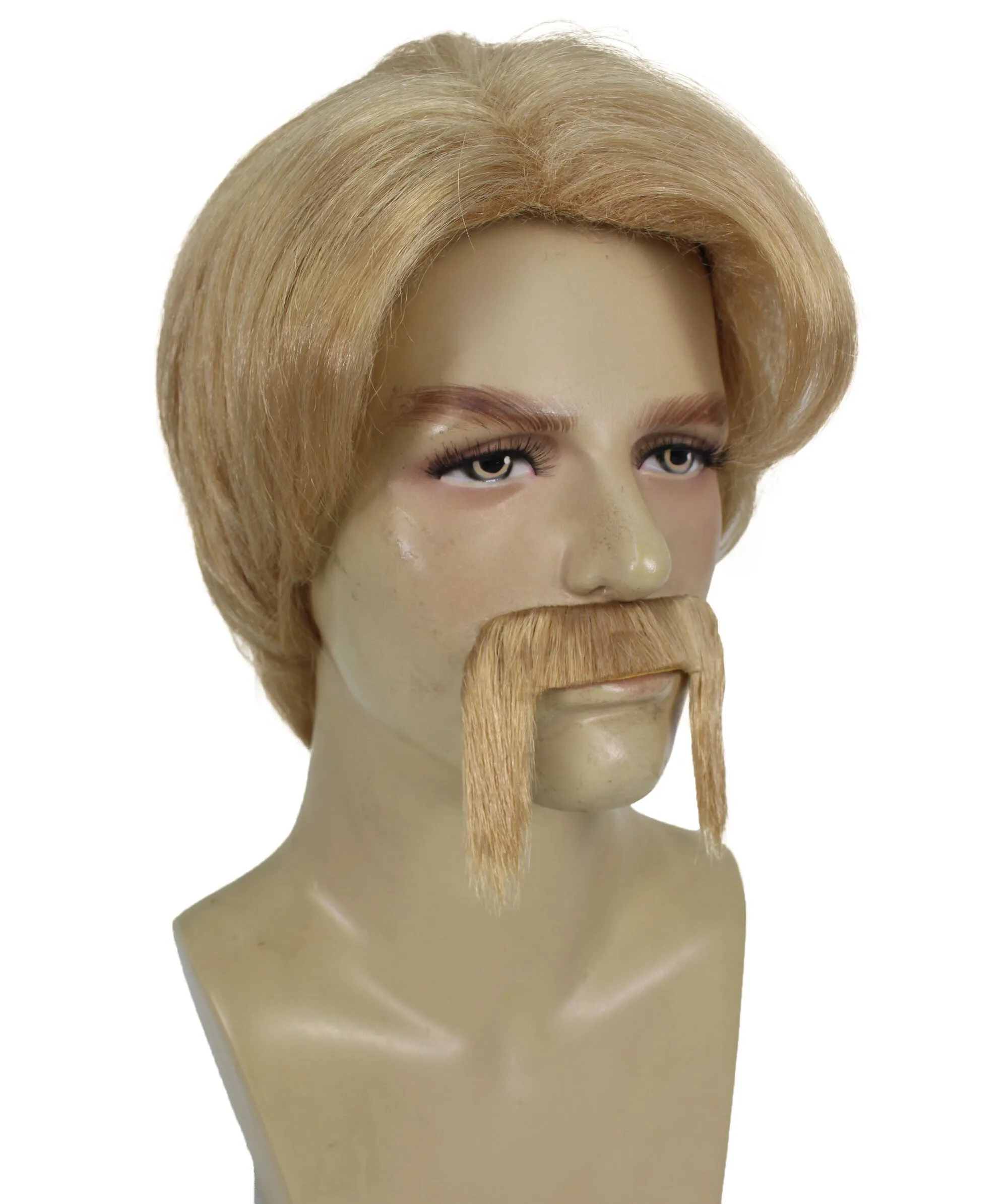 Adult Men’s Martial Artist Chuck Blond Wig With Mustache I Breathable Capless Cap I Flame-retardant Synthetic Fiber