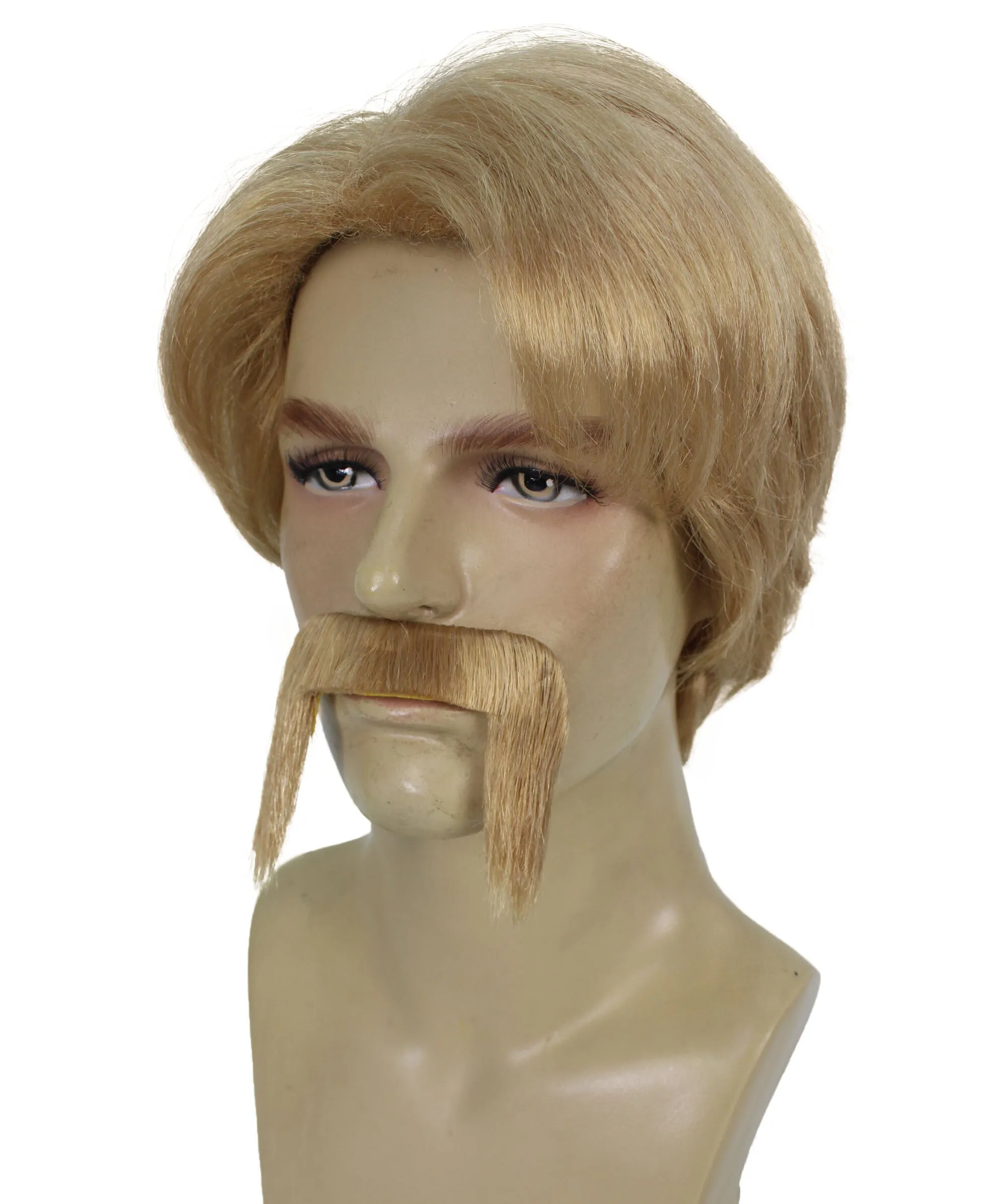 Adult Men’s Martial Artist Chuck Blond Wig With Mustache I Breathable Capless Cap I Flame-retardant Synthetic Fiber