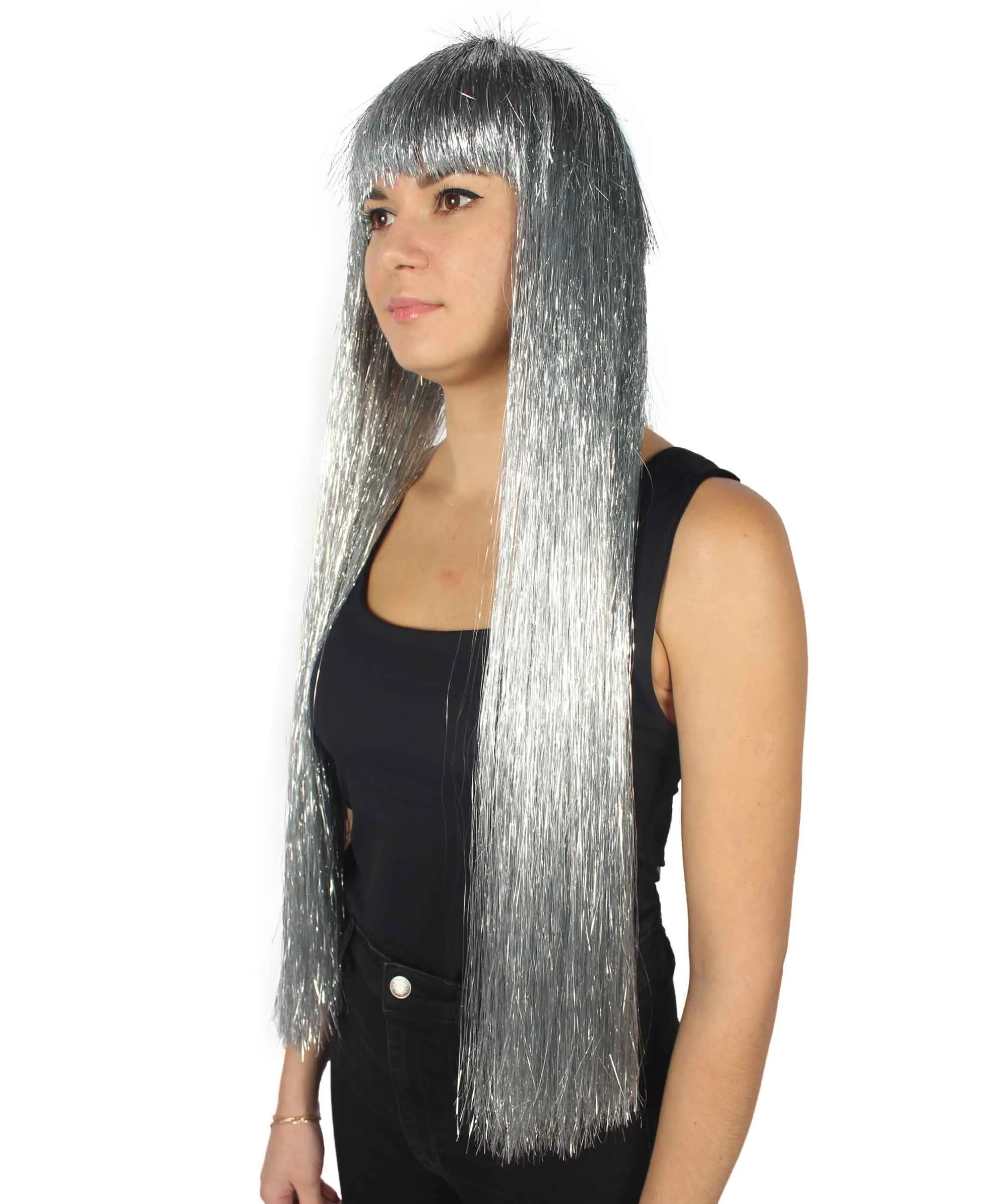 Adult Women Long Tinsel Wig Collection | Party Ready Fancy Cosplay Halloween Wig | Premium Breathable Capless Cap