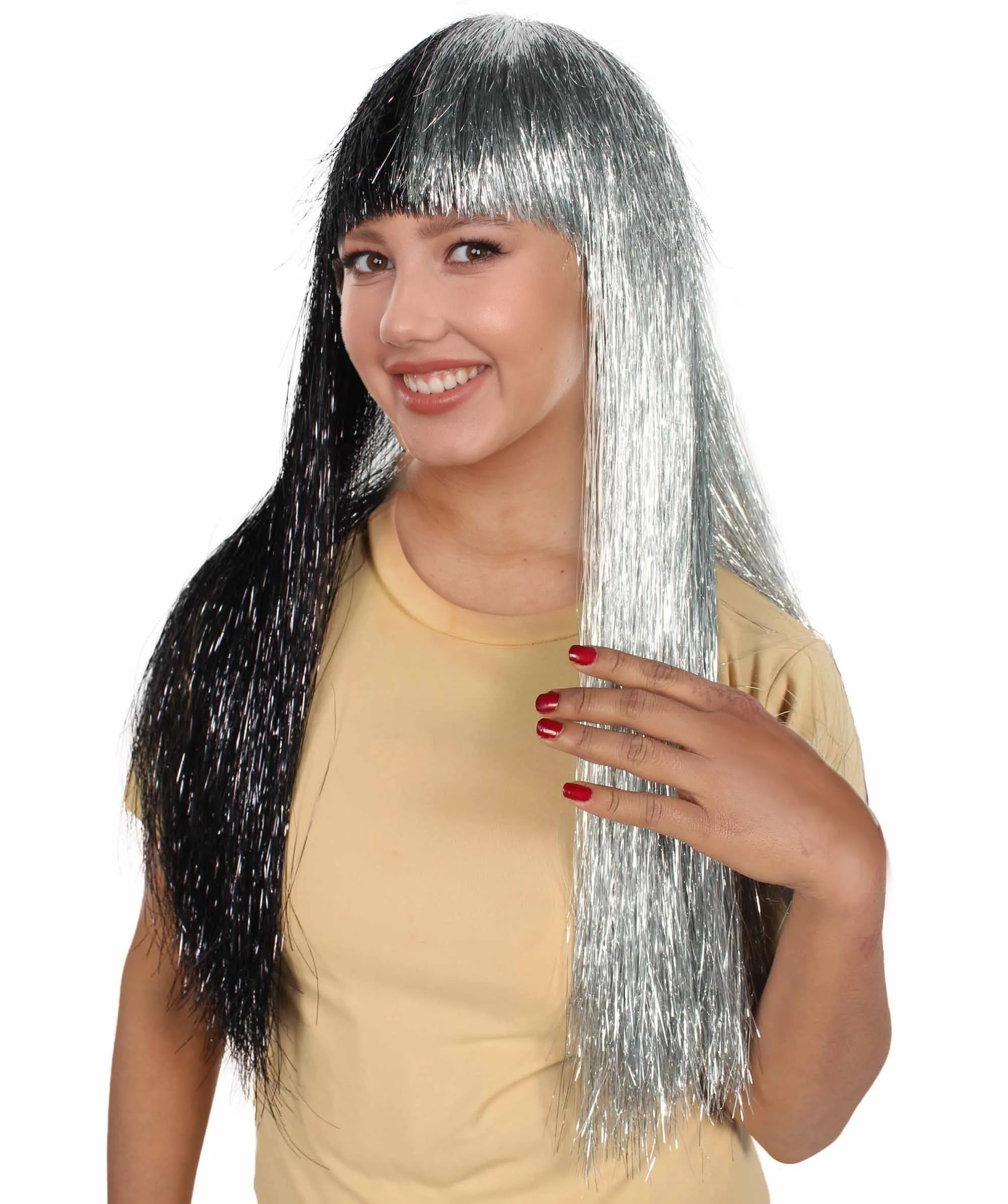 Adult Women Long Tinsel Wig Collection | Party Ready Fancy Cosplay Halloween Wig | Premium Breathable Capless Cap