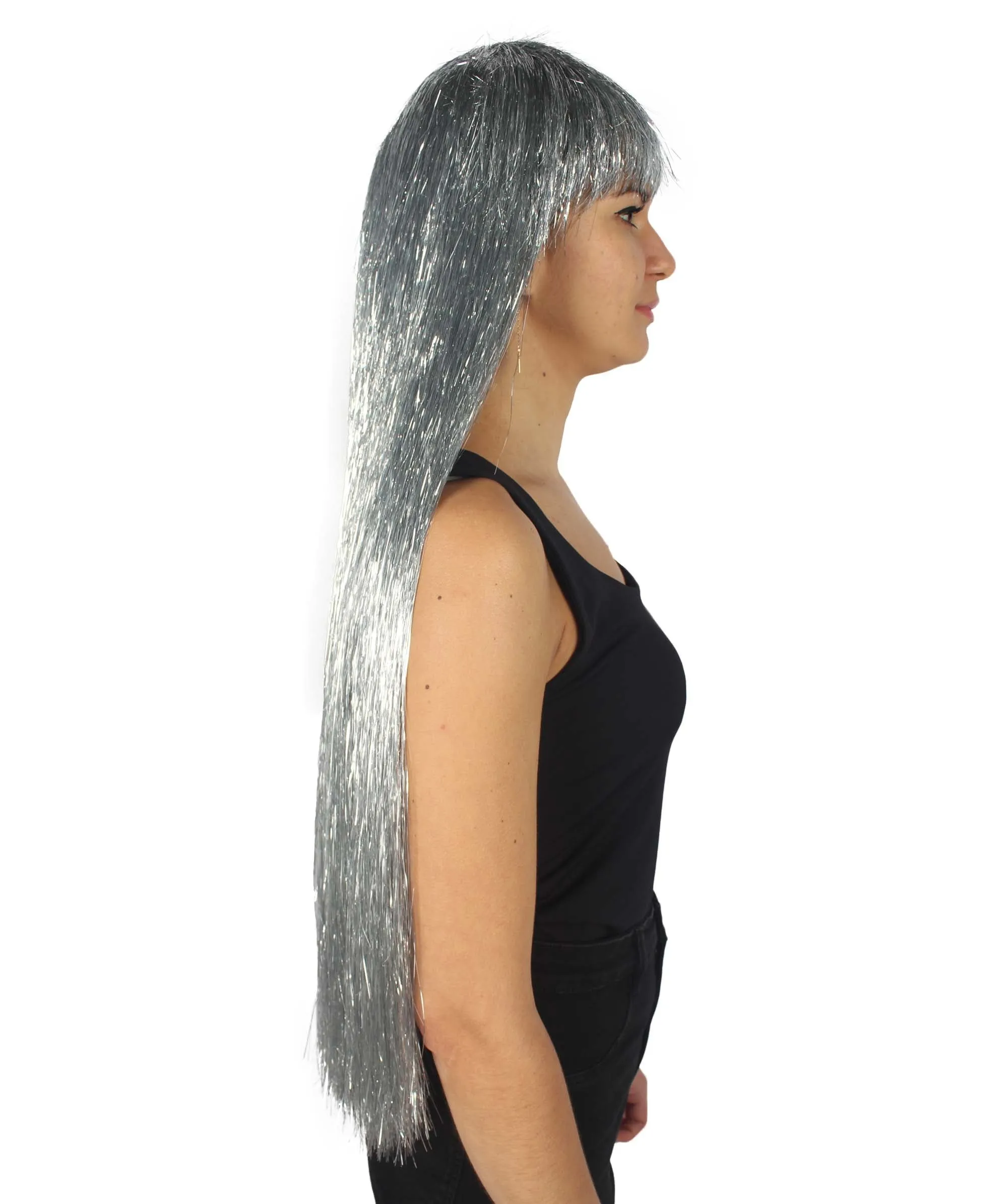 Adult Women Long Tinsel Wig Collection | Party Ready Fancy Cosplay Halloween Wig | Premium Breathable Capless Cap