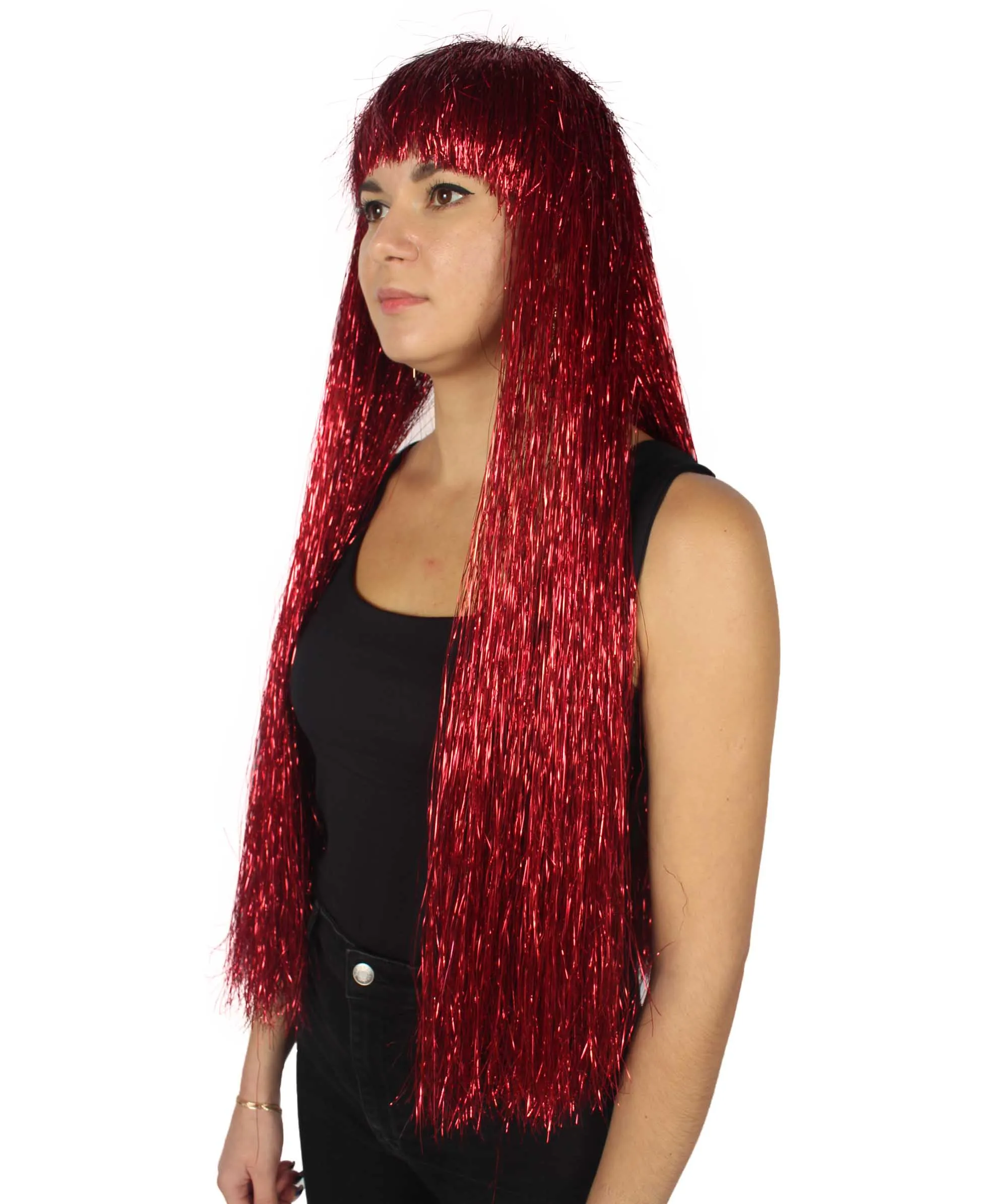 Adult Women Long Tinsel Wig Collection | Party Ready Fancy Cosplay Halloween Wig | Premium Breathable Capless Cap