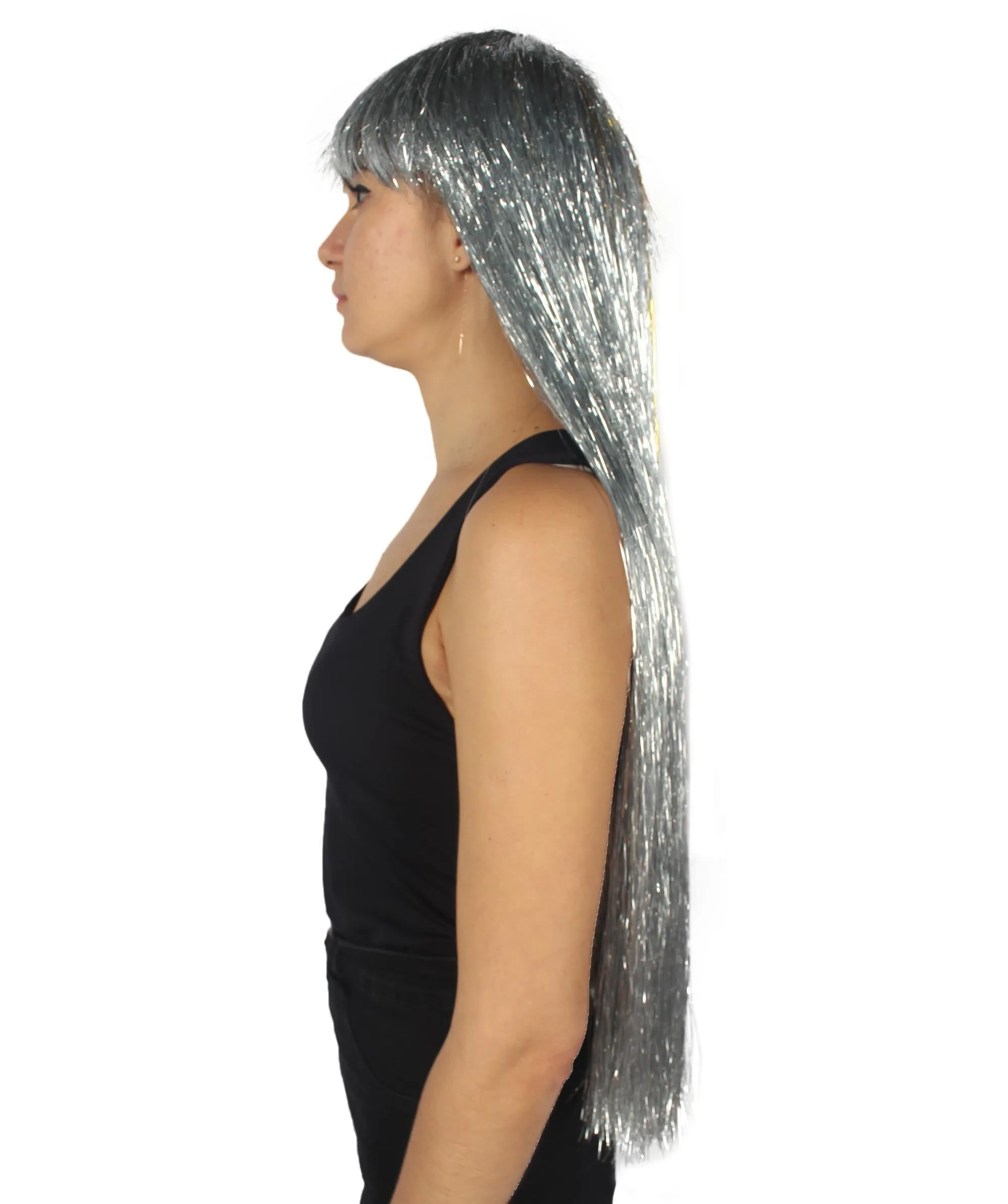 Adult Women Long Tinsel Wig Collection | Party Ready Fancy Cosplay Halloween Wig | Premium Breathable Capless Cap