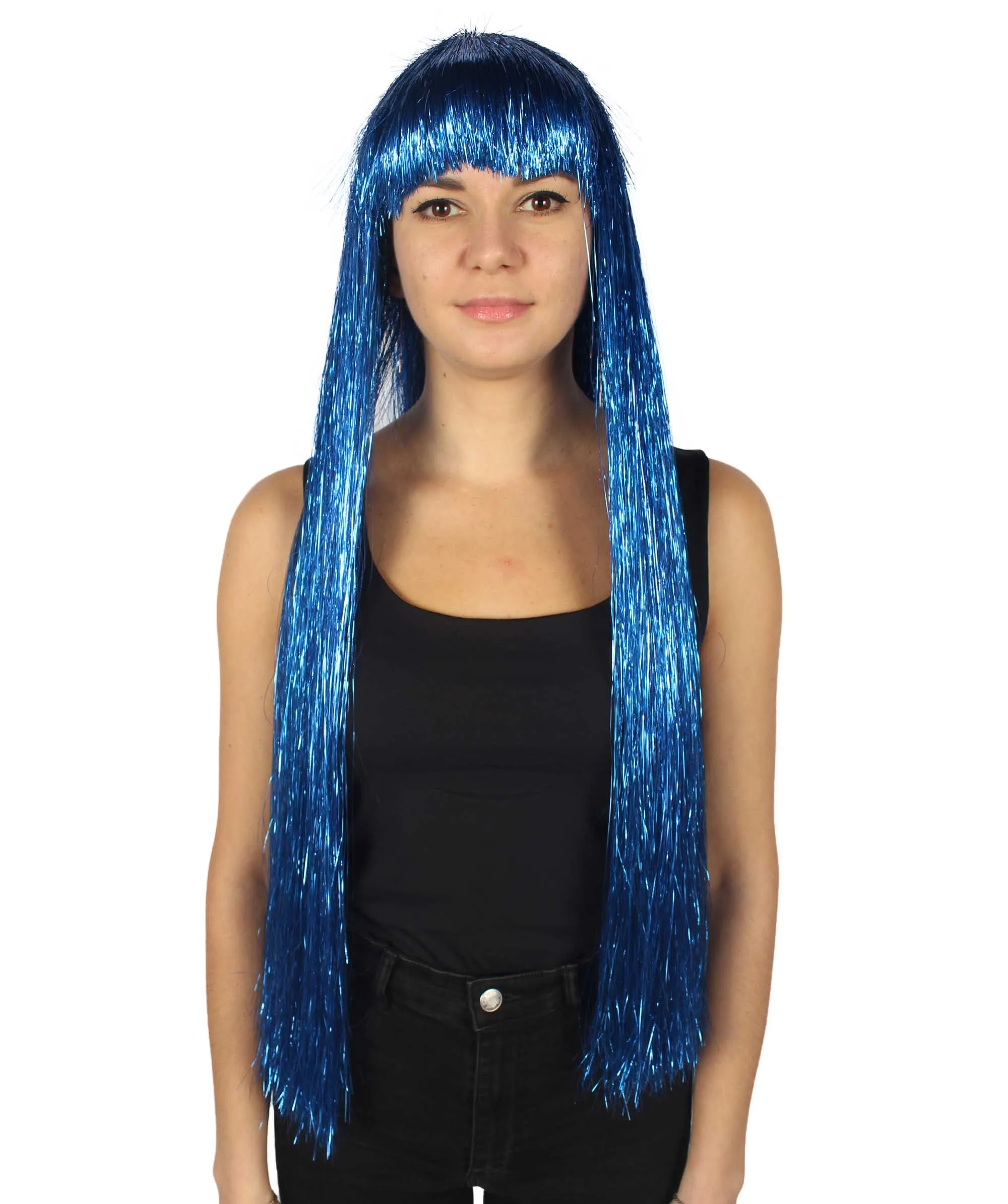 Adult Women Long Tinsel Wig Collection | Party Ready Fancy Cosplay Halloween Wig | Premium Breathable Capless Cap