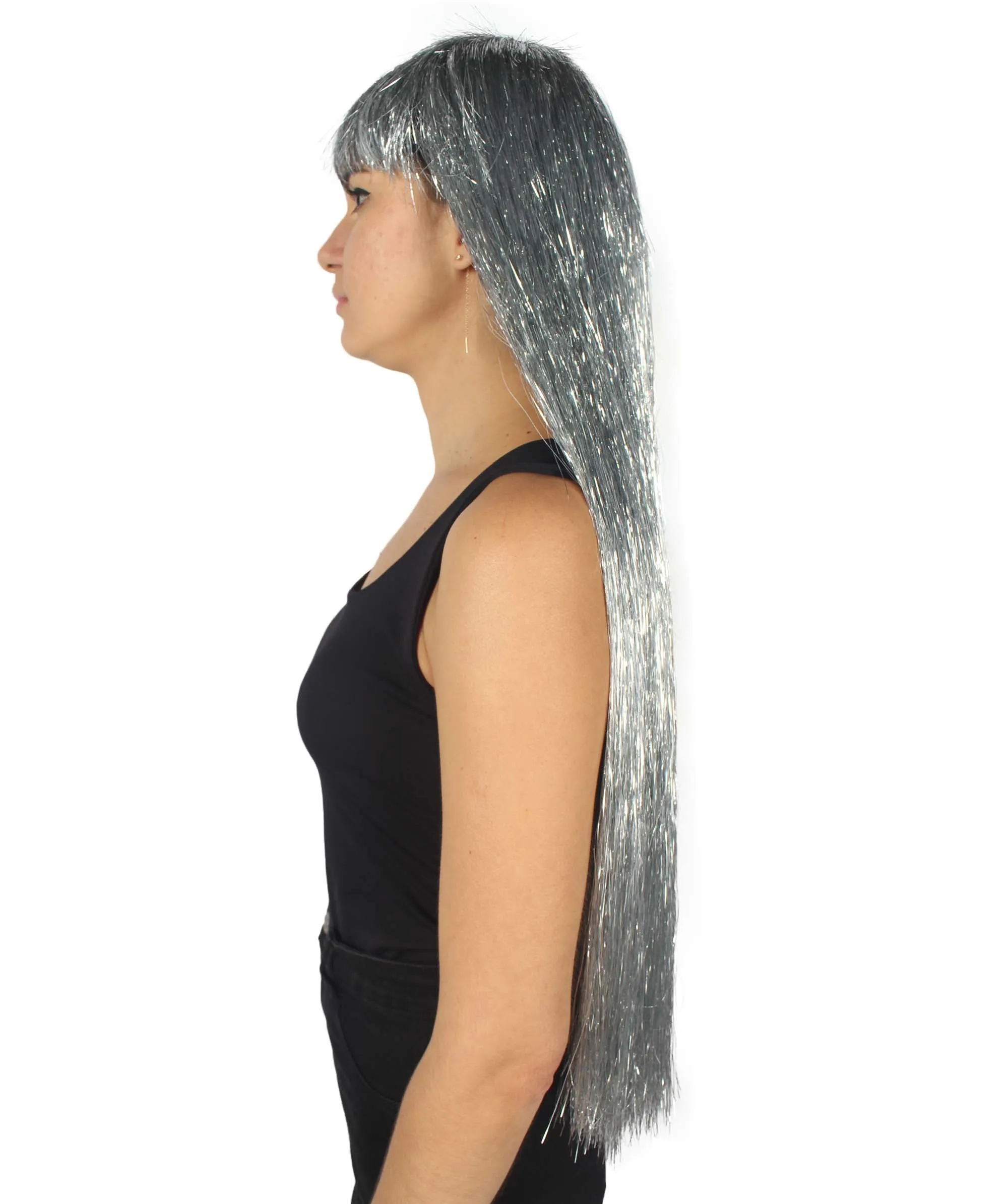 Adult Women Long Tinsel Wig Collection | Party Ready Fancy Cosplay Halloween Wig | Premium Breathable Capless Cap