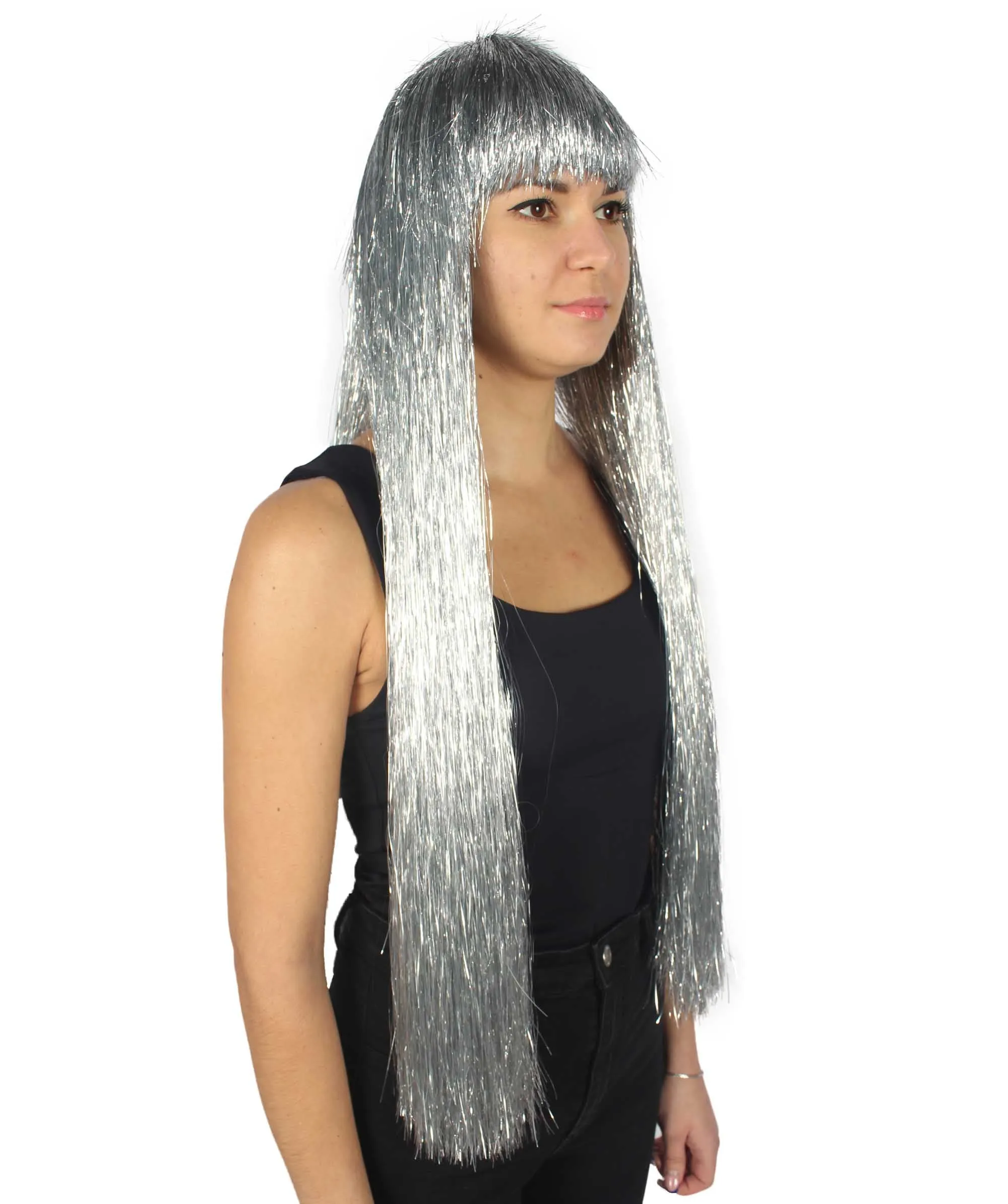 Adult Women Long Tinsel Wig Collection | Party Ready Fancy Cosplay Halloween Wig | Premium Breathable Capless Cap