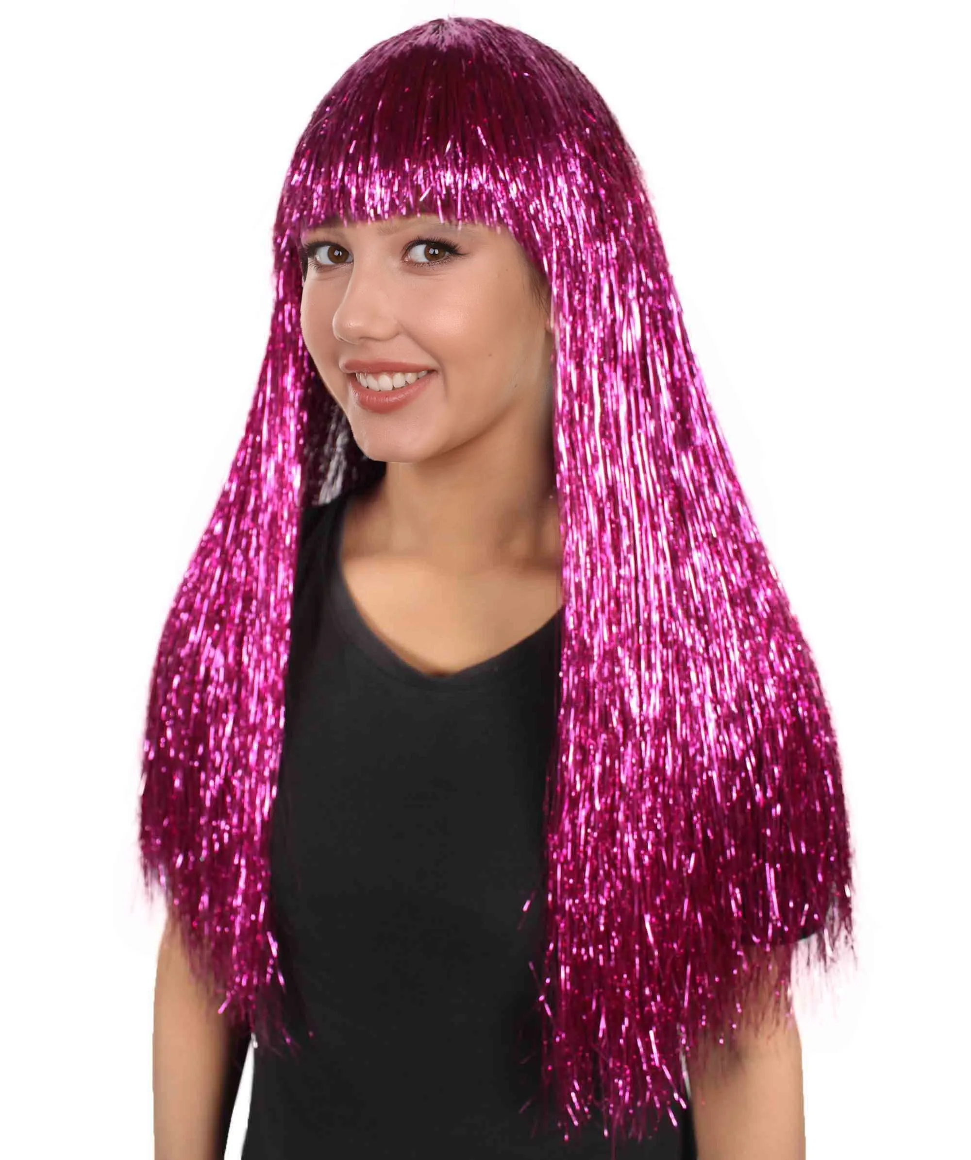 Adult Women Long Tinsel Wig Collection | Party Ready Fancy Cosplay Halloween Wig | Premium Breathable Capless Cap