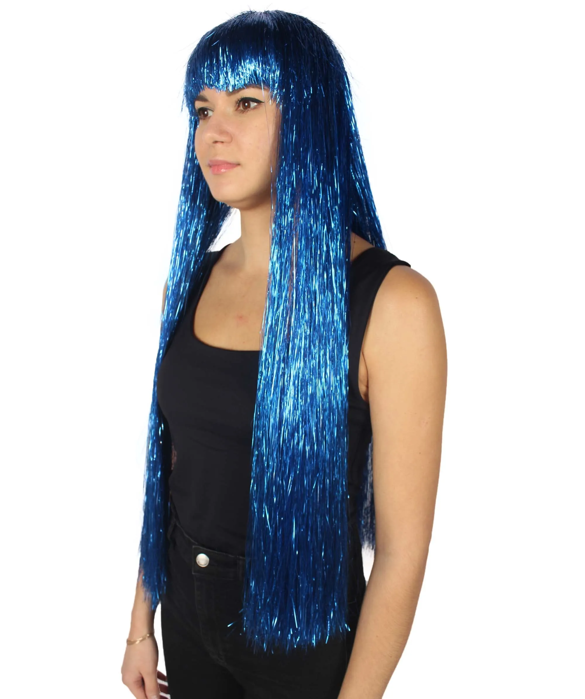 Adult Women Long Tinsel Wig Collection | Party Ready Fancy Cosplay Halloween Wig | Premium Breathable Capless Cap