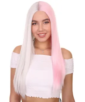 Adult Women's 20" Inch Long Length Straight 4x4 Lace Front Natural 2-Tone Pink White Icon Beauty Wig, 100% Heat Resistant Fibers, Perfect for your Everyday Wear and Styling to your Expectations! | Nunique