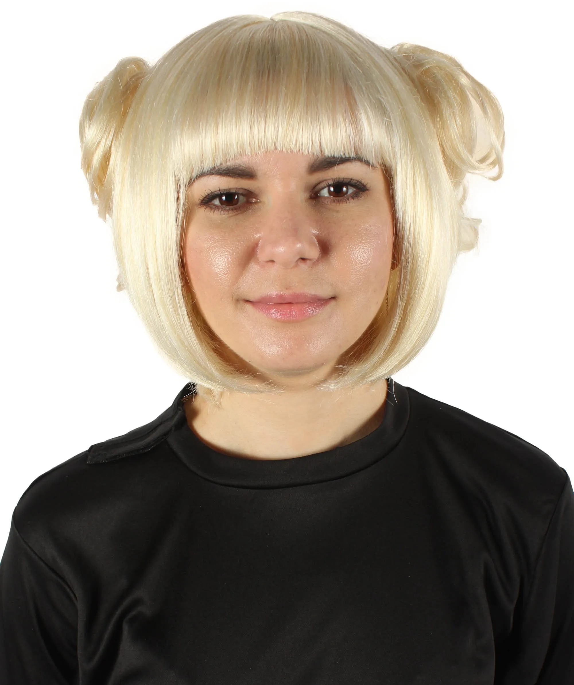 Adult Women’s Academy Ash-blonde Wig with Buns Bangs Strands | Flame-retardant 100% Synthetic Fiber Cosplay Wig