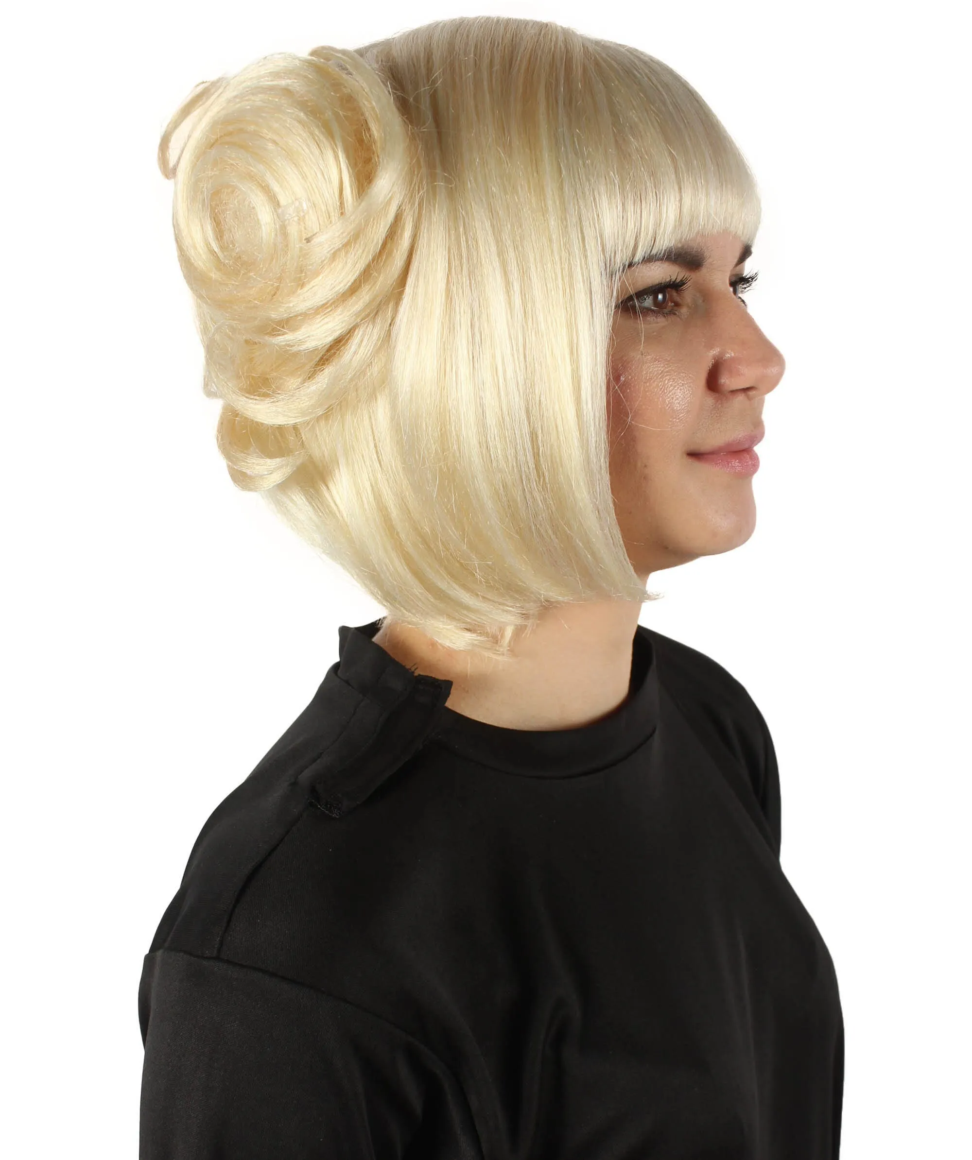 Adult Women’s Academy Ash-blonde Wig with Buns Bangs Strands | Flame-retardant 100% Synthetic Fiber Cosplay Wig