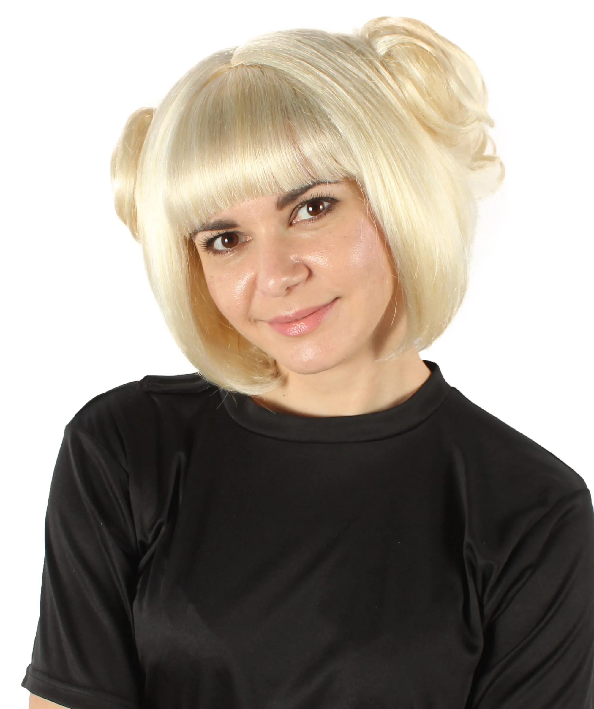 Adult Women’s Academy Ash-blonde Wig with Buns Bangs Strands | Flame-retardant 100% Synthetic Fiber Cosplay Wig