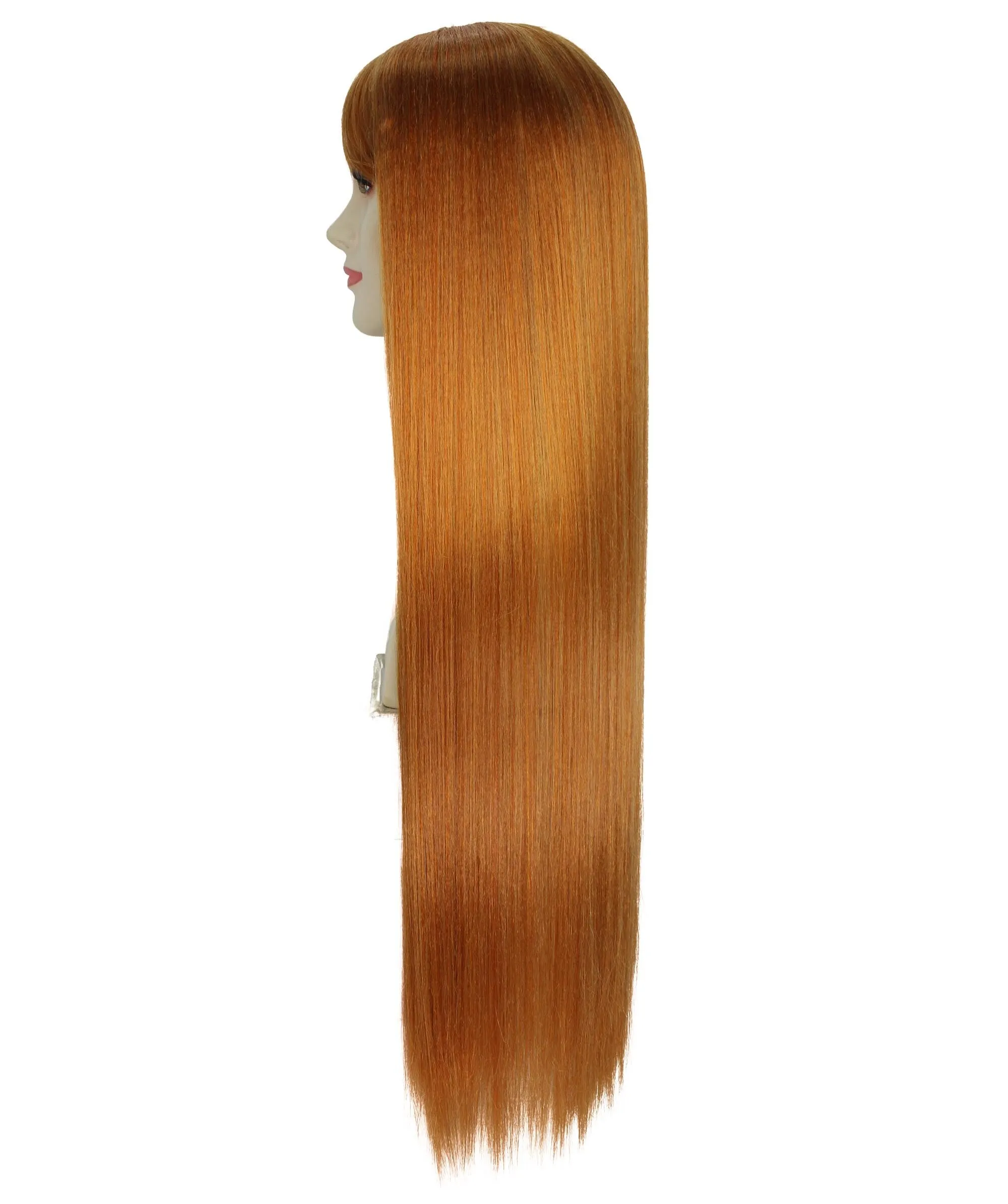 Adult Women’s American Rapper Long Shiny Dark Orange Wig, Best for Halloween, Flame-retardant Synthetic Fiber