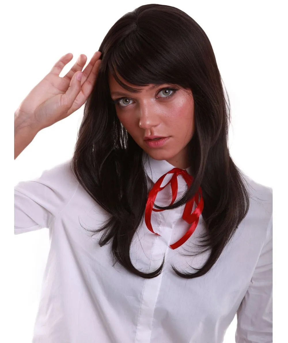 Adult Women’s Anime-themed Dark Brown Wig with Bangs | Breathable Capless Cap | Flame-retardant Synthetic Fiber