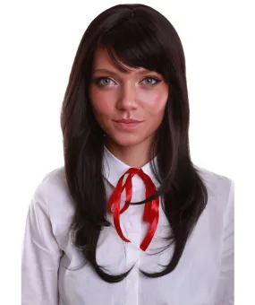 Adult Women’s Anime-themed Dark Brown Wig with Bangs | Breathable Capless Cap | Flame-retardant Synthetic Fiber