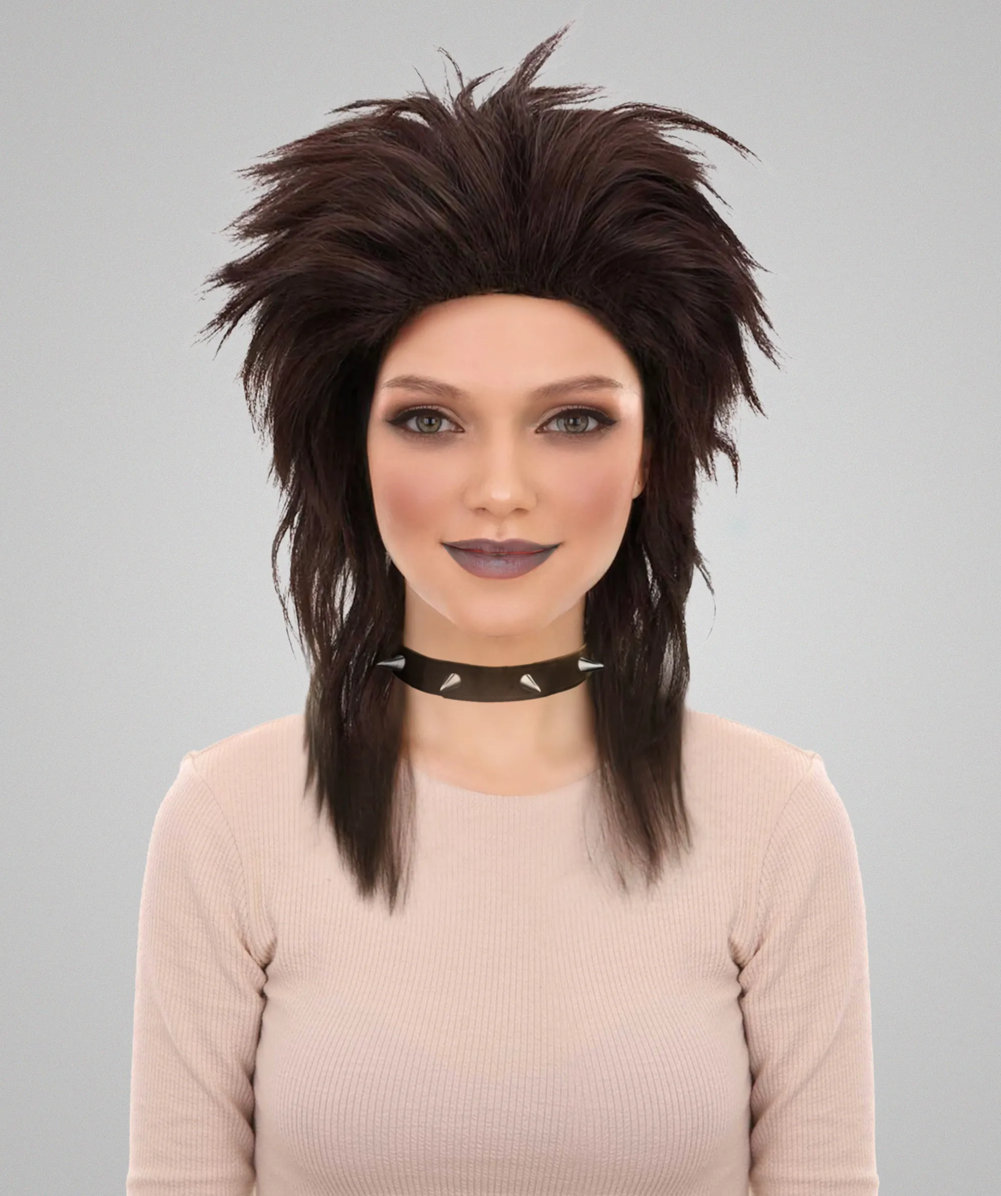 Adult Women's  Dark Brown 80's Mullet Wig | Perfect for Halloween | Flame-retardant Synthetic Fiber