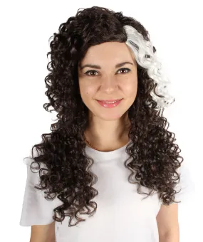 Adult Women's Long Brown White Fluffy Curly Wavy Wig, Best for Halloween, Flame-retardant Syntheic Fiber