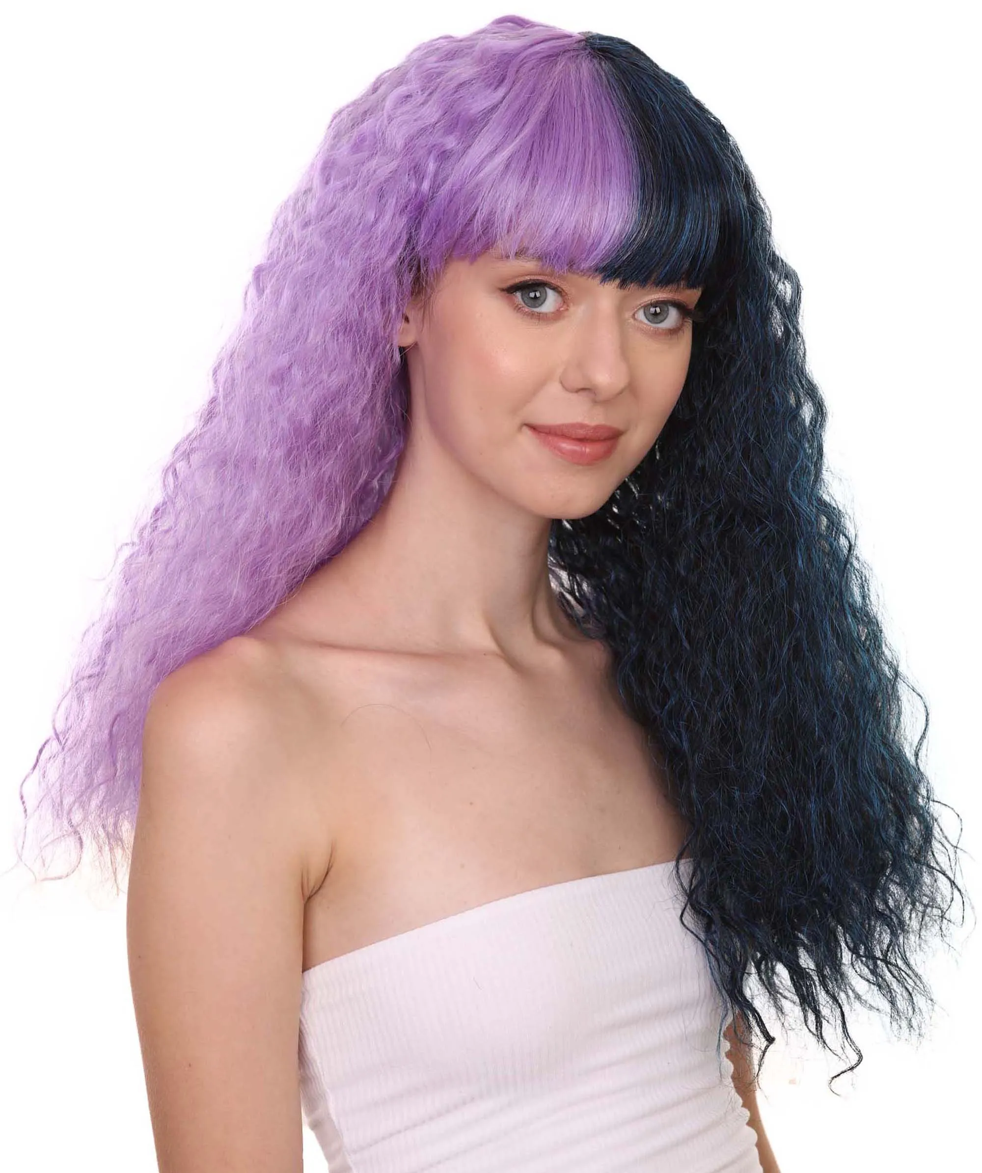 Adult Womens Long Wig | Wavy Purple & Black Wig | Premium Breathable Capless Cap