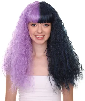 Adult Womens Long Wig | Wavy Purple & Black Wig | Premium Breathable Capless Cap