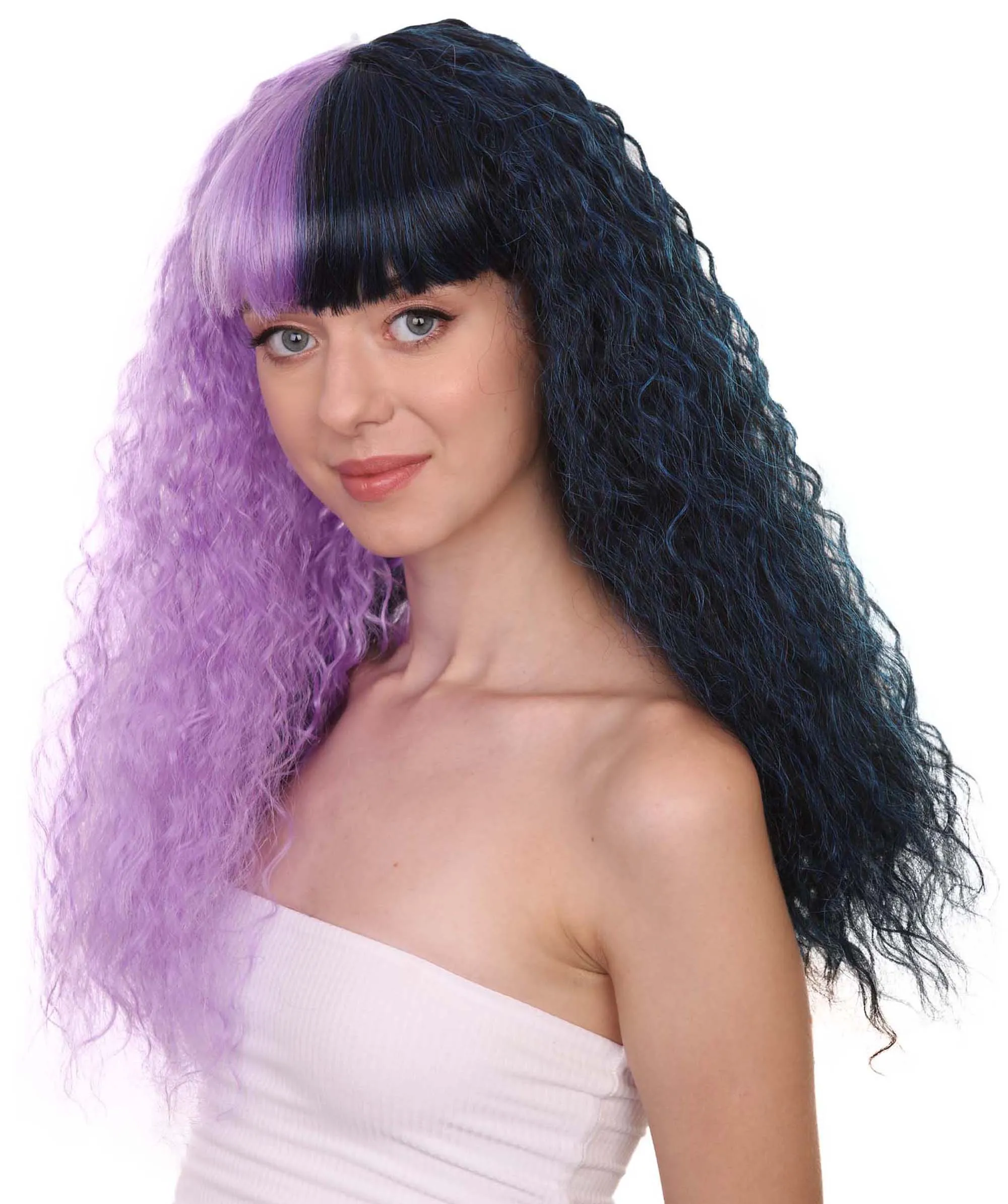 Adult Womens Long Wig | Wavy Purple & Black Wig | Premium Breathable Capless Cap