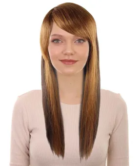 Adult Women's Natural Looking Long Burgundy and Brown Wig | Perfect for Cosplay | Flame-retardant Synthetic Fiber