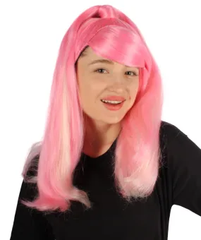 Adult Women's Rapper Pink Ponytail Wig, Best for Halloween, Flame-retardant Synthetic Fiber