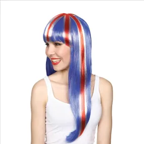 Adults GB Long Wig With Fringe Union Jack Team Royal Fancy Dress