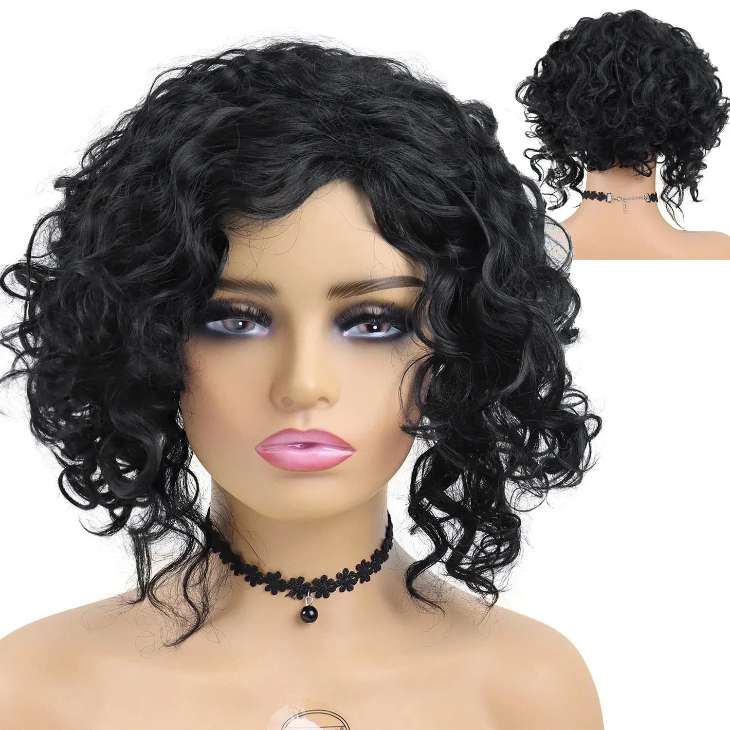 Afro Curly Wigs Short Synthetic Hair Regular Wigs for Black Women High Temperature Fiber High Quality Wigs Highlights