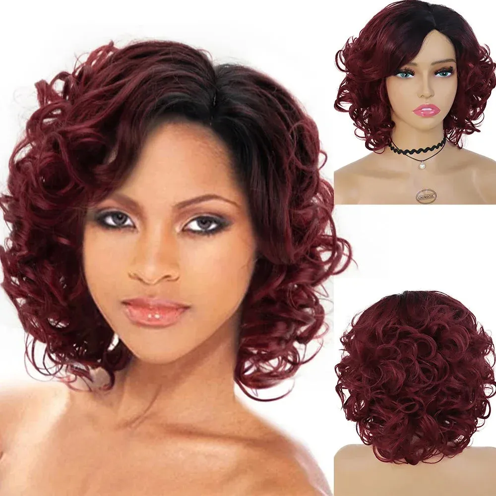 Afro Curly Wigs Short Synthetic Hair Regular Wigs for Black Women High Temperature Fiber High Quality Wigs Highlights