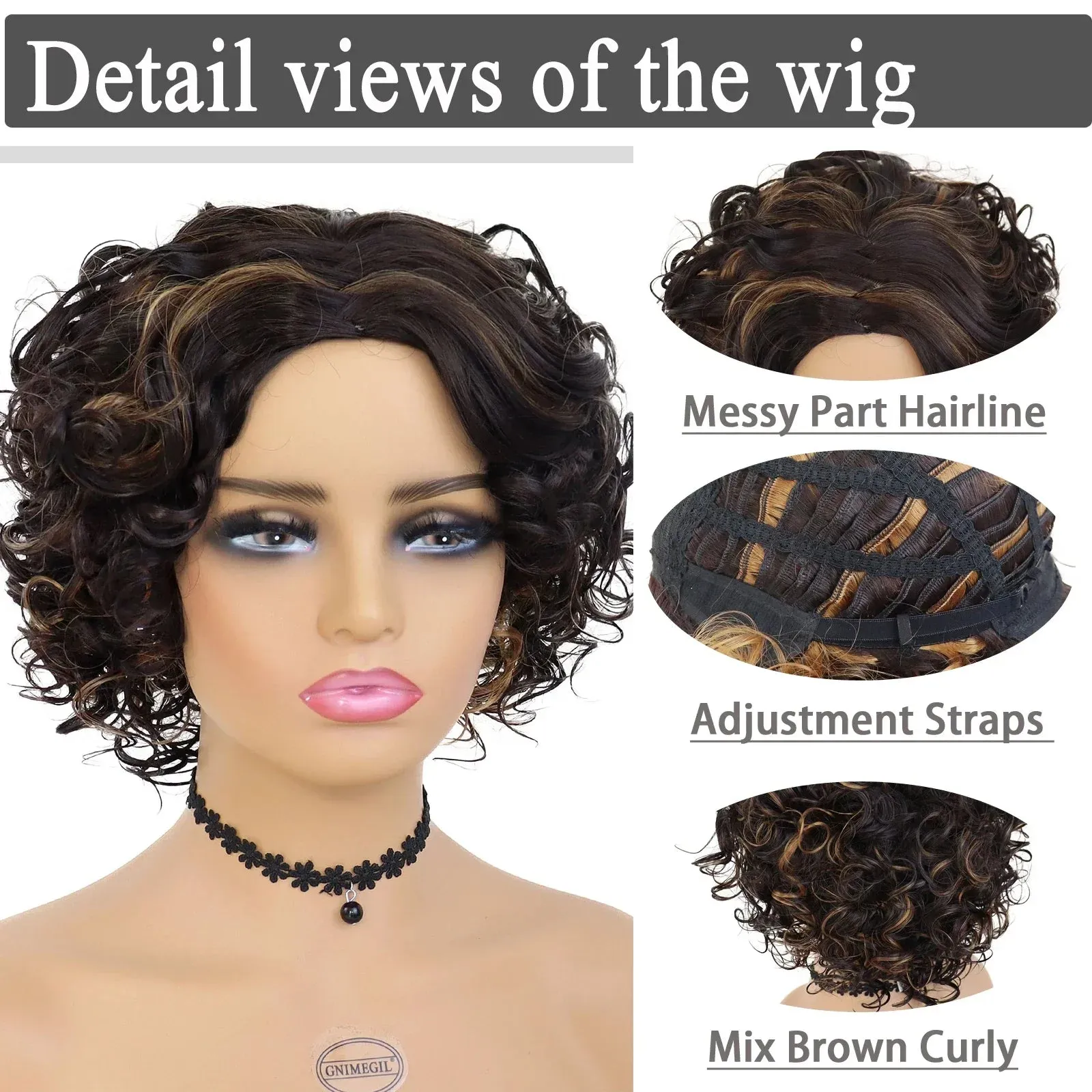 Afro Curly Wigs Short Synthetic Hair Regular Wigs for Black Women High Temperature Fiber High Quality Wigs Highlights