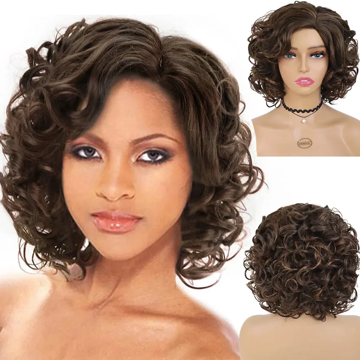 Afro Curly Wigs Short Synthetic Hair Regular Wigs for Black Women High Temperature Fiber High Quality Wigs Highlights