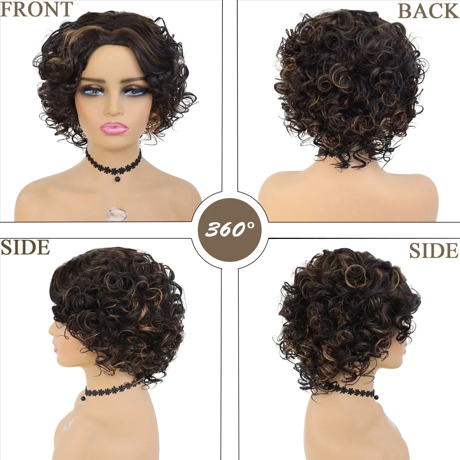 Afro Curly Wigs Short Synthetic Hair Regular Wigs for Black Women High Temperature Fiber High Quality Wigs Highlights