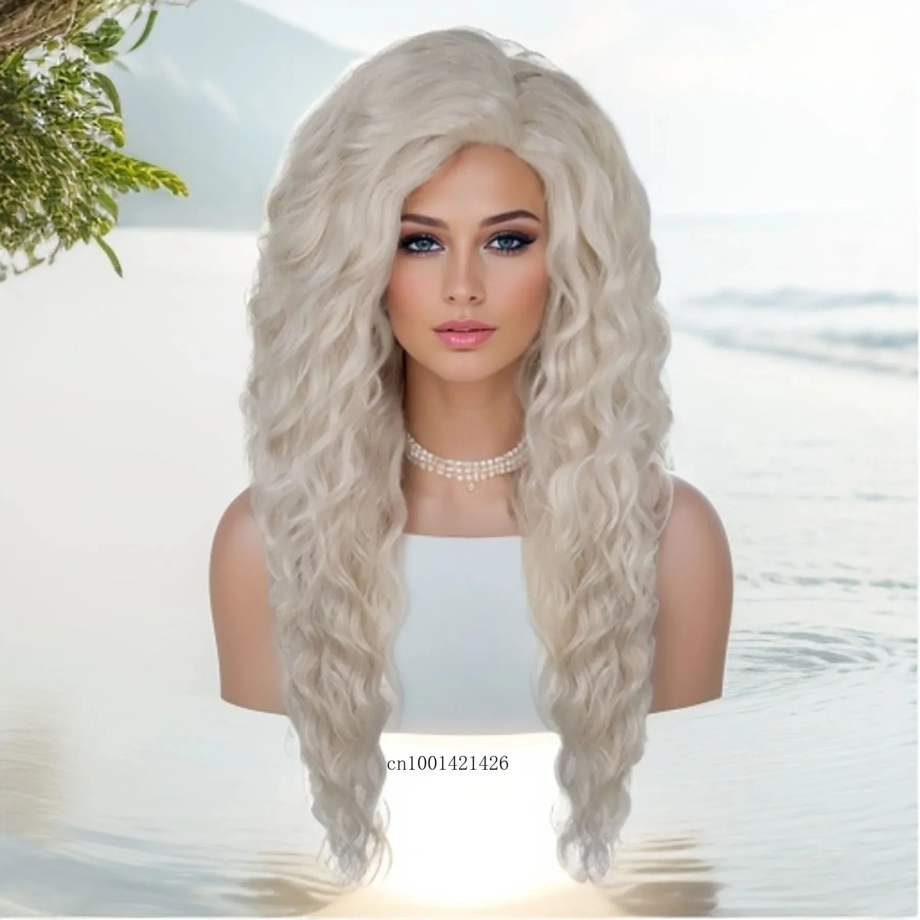 Ash Blonde Wig Synthetic Long Curly Hair Wigs for Women Fluffy Hairstyle Wave Ombre Wig Costume Carnival Party Regular Curly Wig