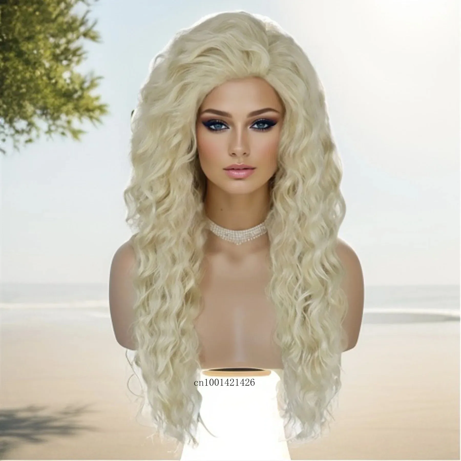 Ash Blonde Wig Synthetic Long Curly Hair Wigs for Women Fluffy Hairstyle Wave Ombre Wig Costume Carnival Party Regular Curly Wig