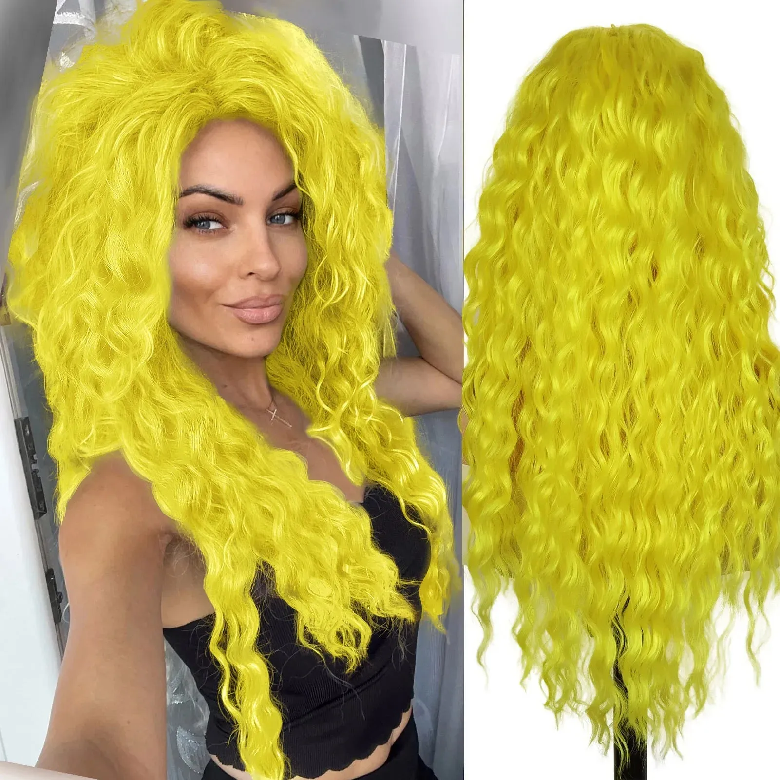 Ash Blonde Wig Synthetic Long Curly Hair Wigs for Women Fluffy Hairstyle Wave Ombre Wig Costume Carnival Party Regular Curly Wig