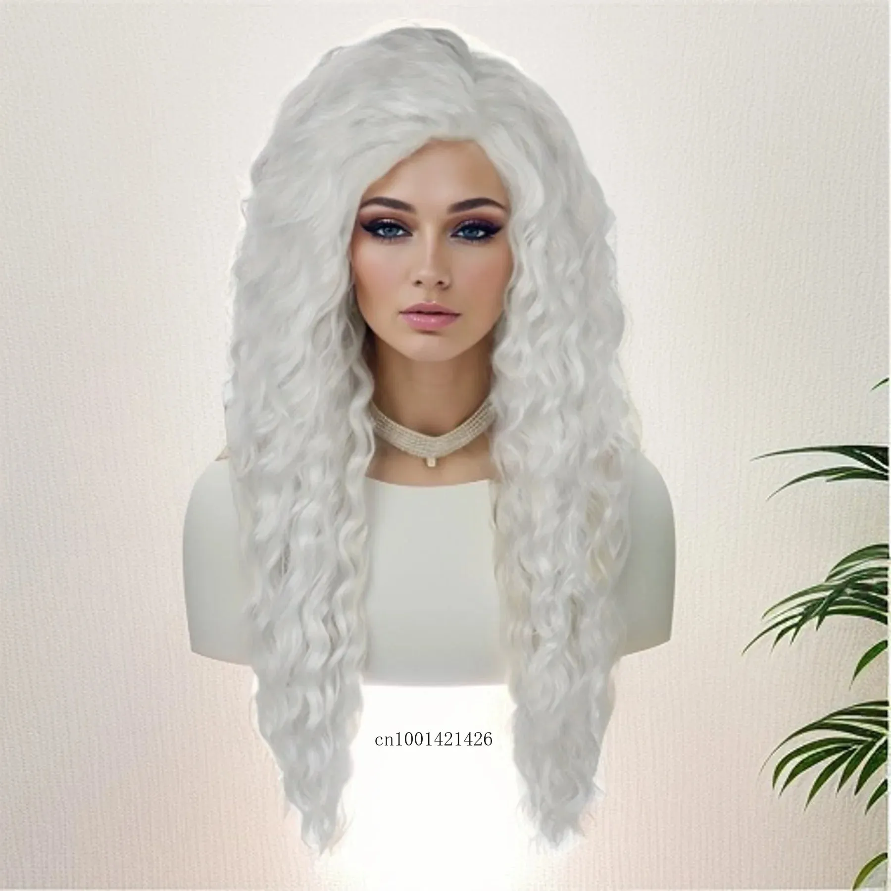 Ash Blonde Wig Synthetic Long Curly Hair Wigs for Women Fluffy Hairstyle Wave Ombre Wig Costume Carnival Party Regular Curly Wig