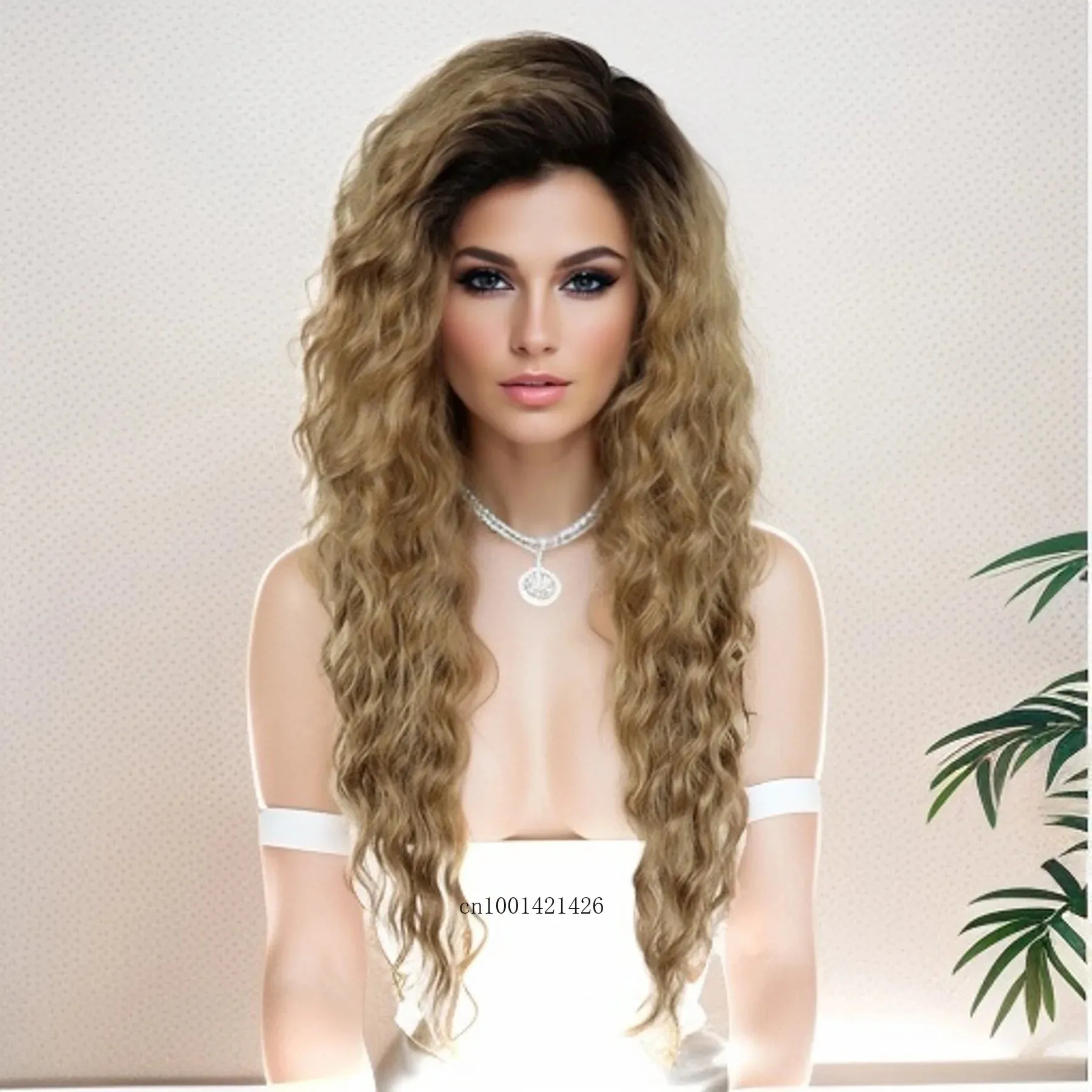 Ash Blonde Wig Synthetic Long Curly Hair Wigs for Women Fluffy Hairstyle Wave Ombre Wig Costume Carnival Party Regular Curly Wig