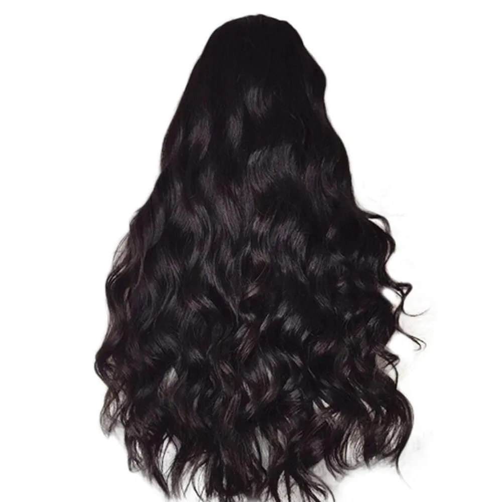 Black Synthetic Wigs Natural Looking Long Wavy Middle Side Parting No-Lace Women