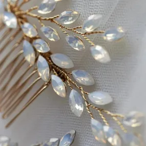 C154. opal moonstone bridal hair comb for wedding, bridal opal hairpiece