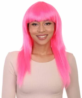 Classic Beauty Long Neon Pink Womens Wig | Character Cosplay Halloween Wig | Premium Breathable Capless Cap