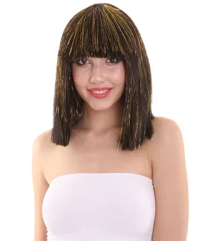 Cleopatra costume with Gold Bob Tinsel Wig Highlights | Halloween Rave Haircut