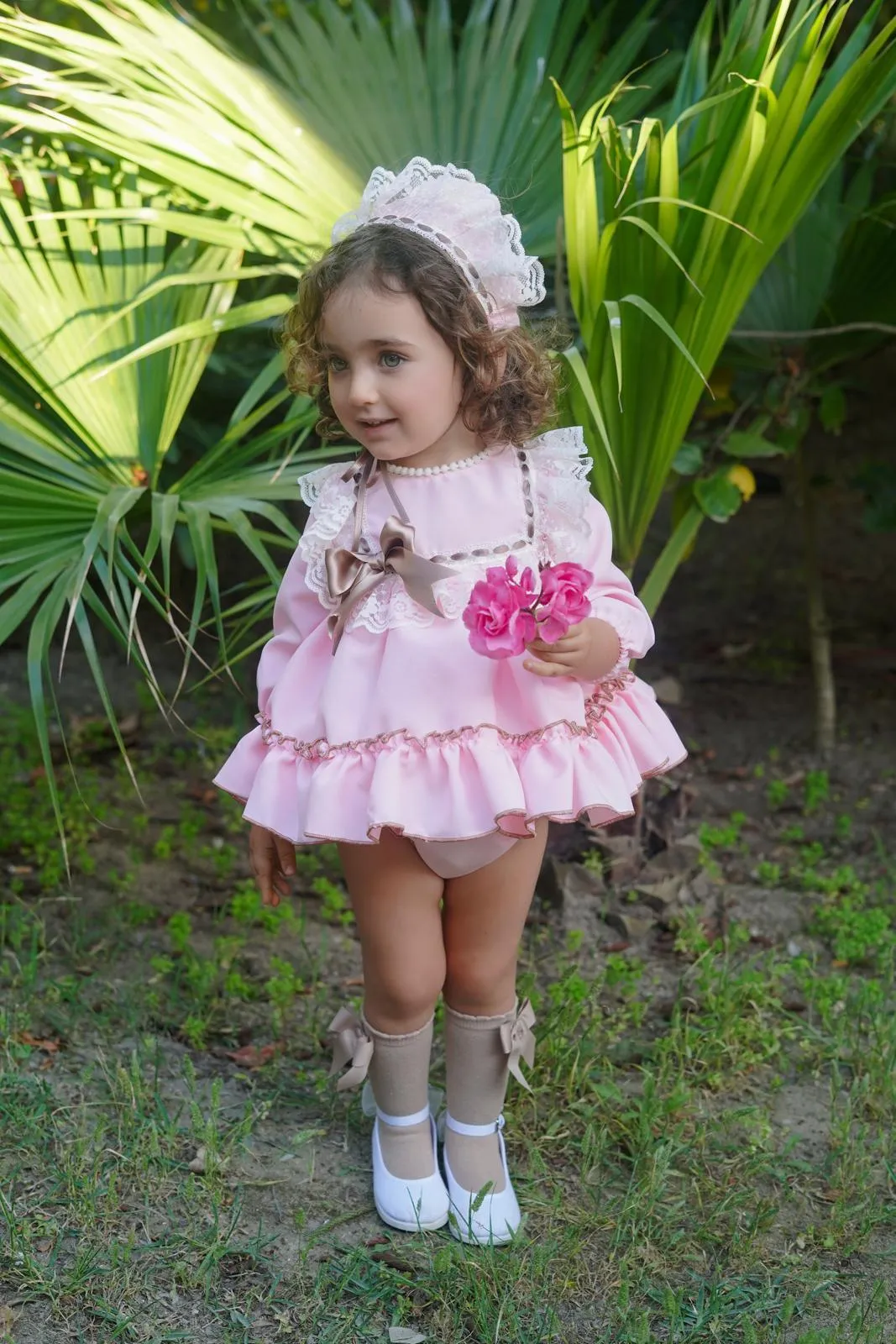 Ela Confeccion AW24 Made-to-Order - Girls Pink and Camel 3pc Dress