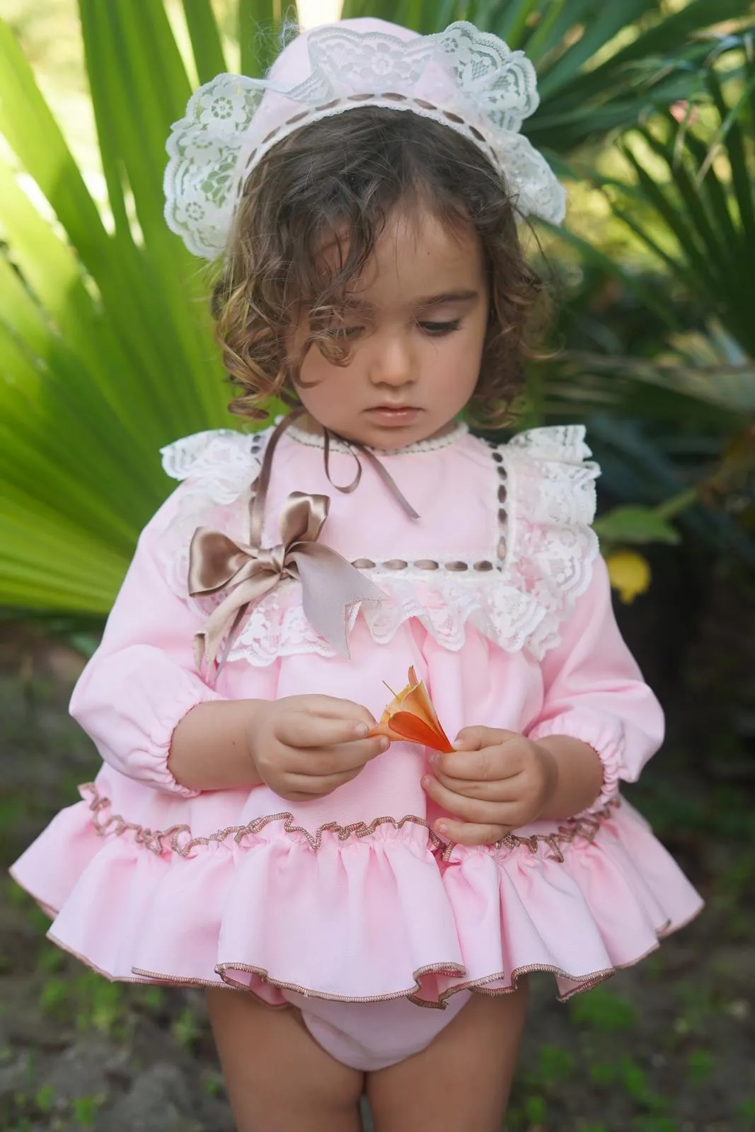 Ela Confeccion AW24 Made-to-Order - Girls Pink and Camel 3pc Dress