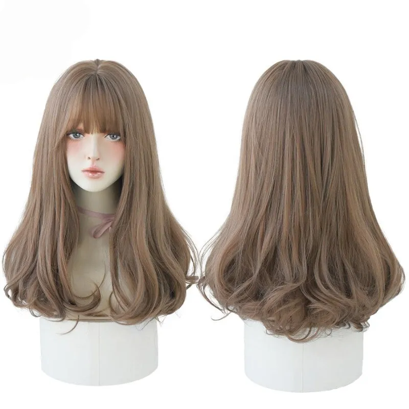 Heat Resistant Synthetic Straight Long Hair Wigs with Bangs