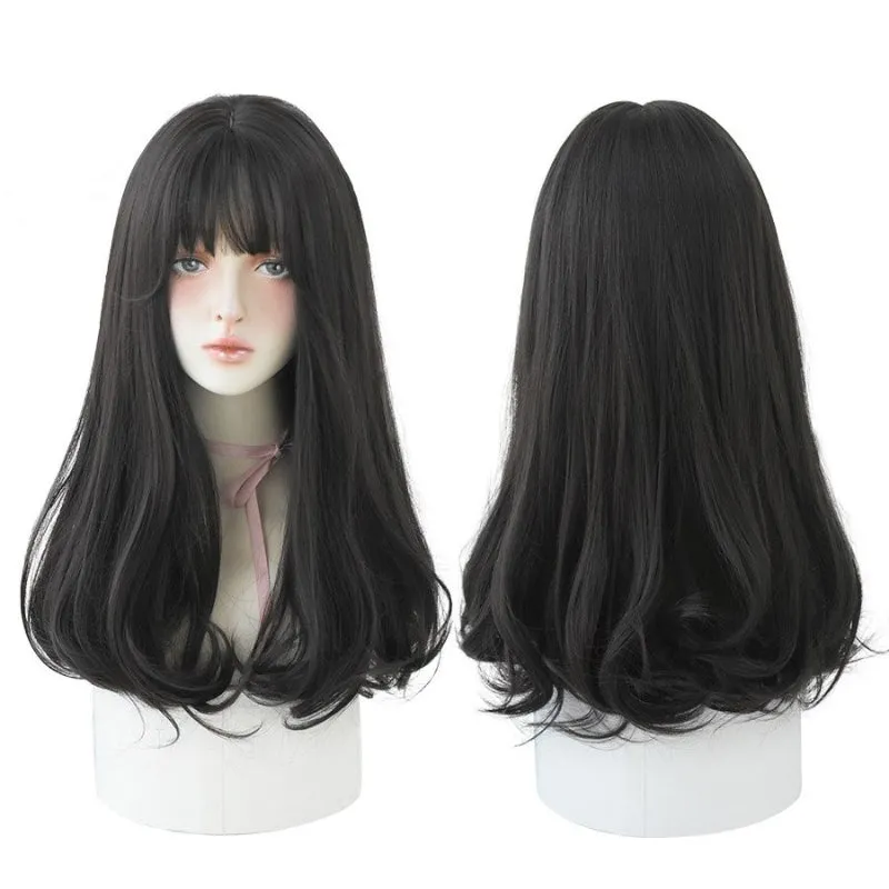 Heat Resistant Synthetic Straight Long Hair Wigs with Bangs