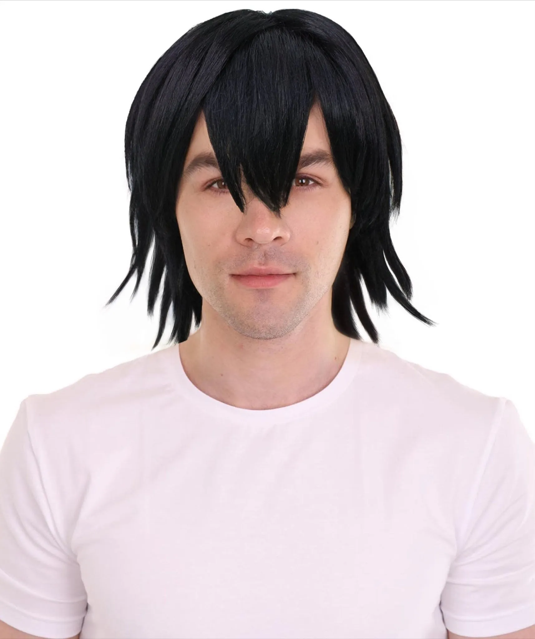 HPO Adult  Men’s Anime Enigmatic Serpent Demon Hunter Wig with Bangs I Breathable Capless Cap I Flame-Retardant Synthetic Fiber